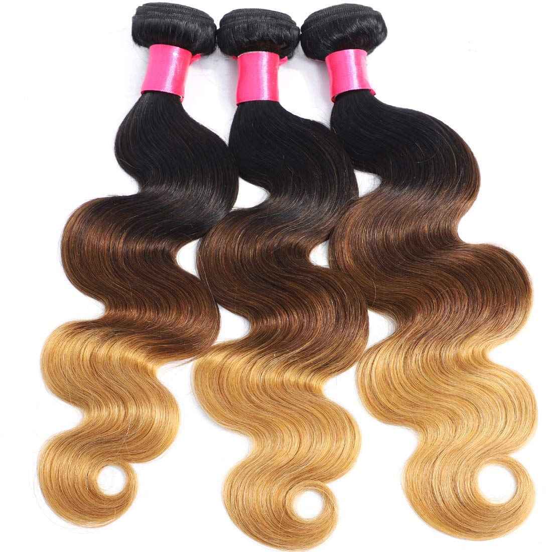 Ombre Human Hair Bundles 1b/4/27 Three Tone Brazilian Ombre Body Wave One Bundle 12inch 100% Unprocessed Virgin Human Hair Bundles Weaves Extensions for Women