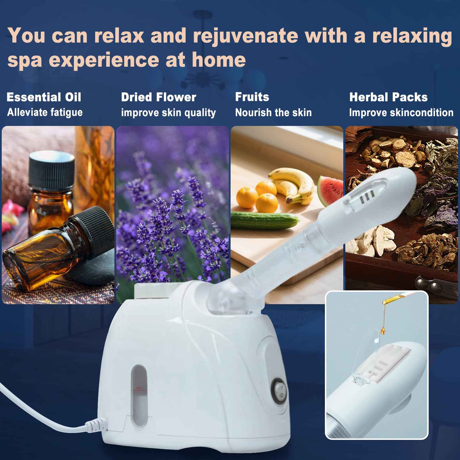 Facial Steamer Nanometer Fine Mist Face Steamer for Facial Deep Cleaning, 360°Can Rotate The Arm，10 Minute Home Facial Spa Mist, Design for Personal Care Use at Home Or Salon Barber
