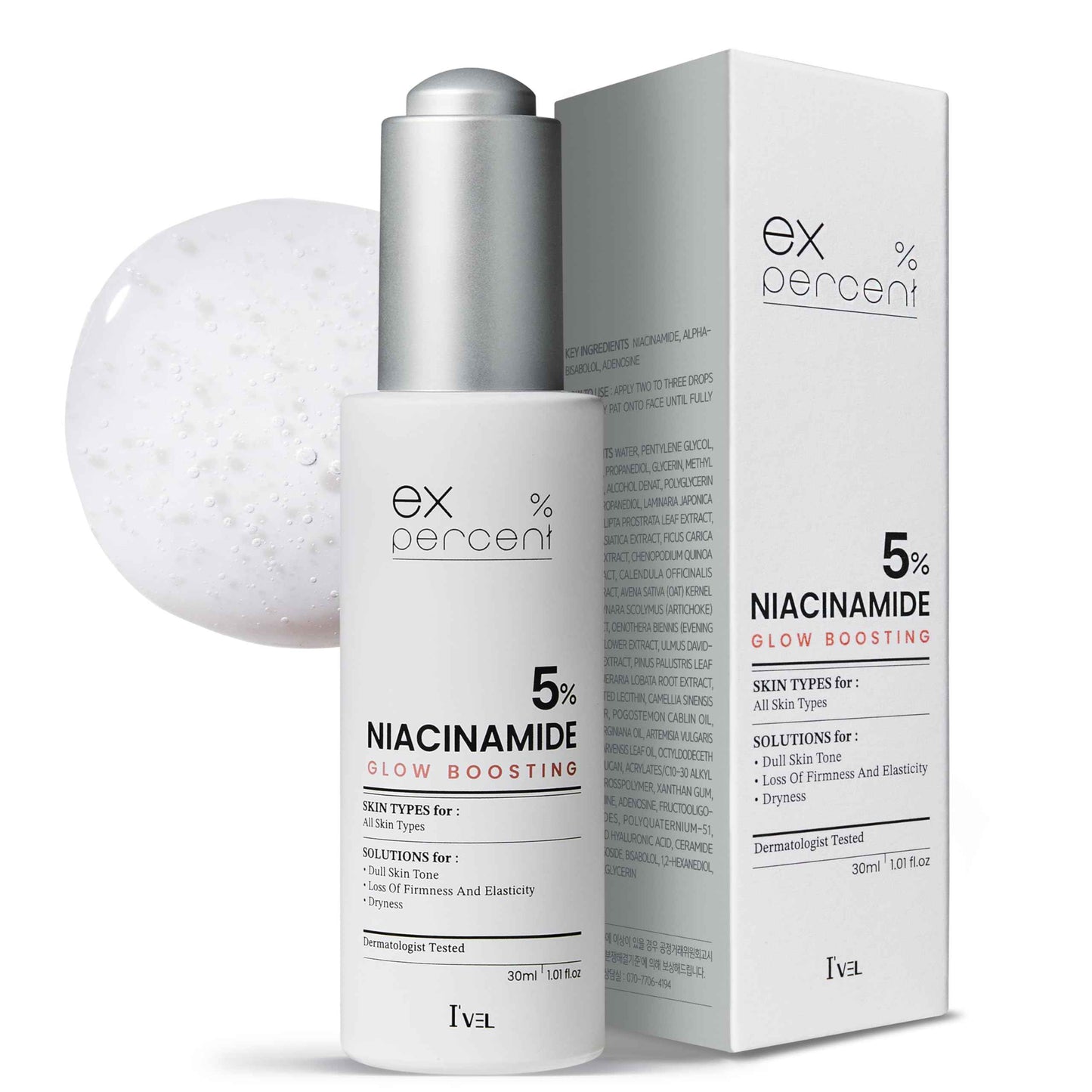 I'VEL EX.PERCENT Ampoule (NIACINAMIDE 5% Wrinkle improvement, Moisturizing, Skin tone improvement)