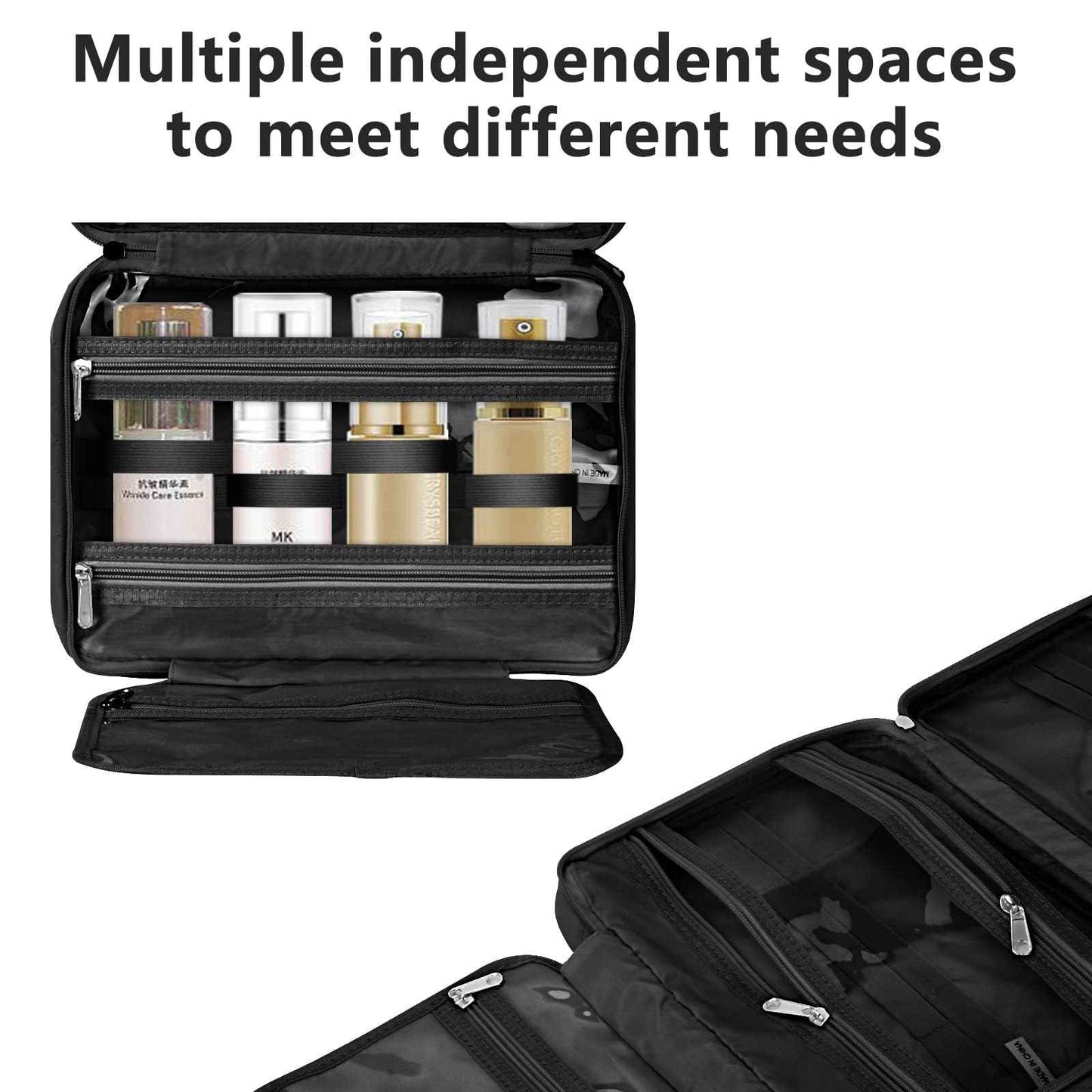 Travel Toiletry Bag,Hanging Toiletry Bags for Traveling Women, Water-resistant Makeup Travel Bags - Toiletry Bag for Travel Size Essentials Accessories Cosmetics -Perfect Gifts for Women (Black)