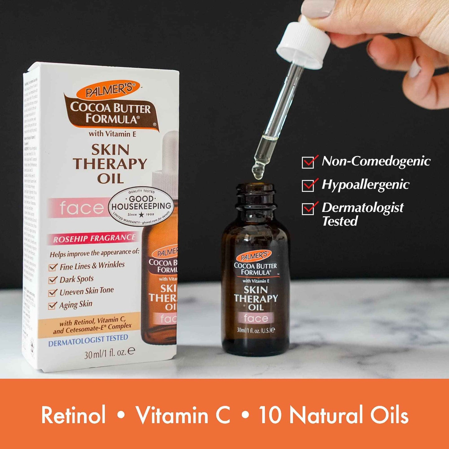 Palmer's Cocoa Butter Formula Moisturizing Skin Therapy Oil for Face with Vitamin E, C & 10 Pure Facial Oil Blend, Rosehip Fragrance (1 Ounce) and Palmer's Cocoa Butter Formula Skin Therapy Moisturizing Body Oil with Vitamin E (5.1 Ounces)