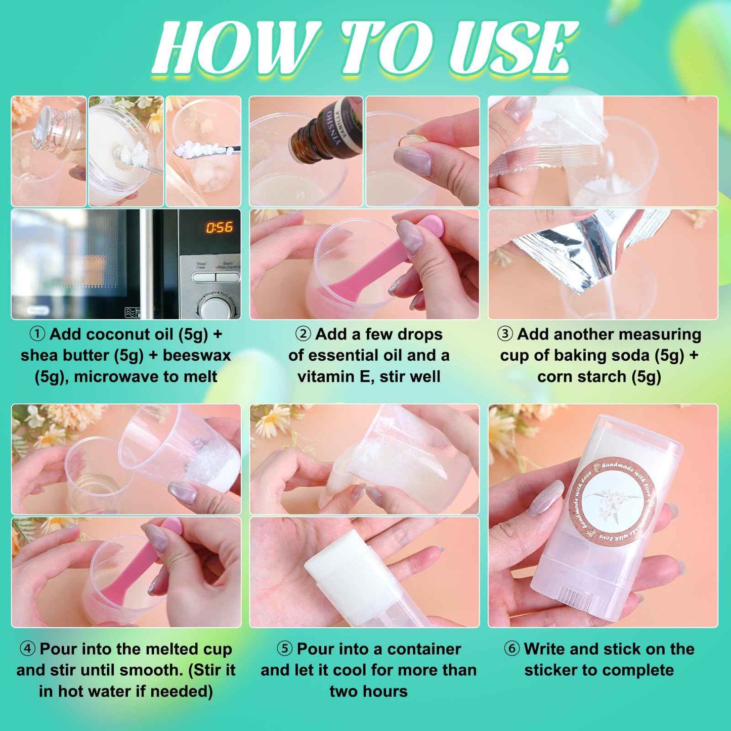 JCOOS Deodorant Making Kit, DIY Deodorant Kit, Aluminum Free Antiperspirant for Women and Men, Shea Butter, Coconut Oil, Baking Soda, Vanilla & Lavender Essential Oils, Containers Sweat & Odor Control