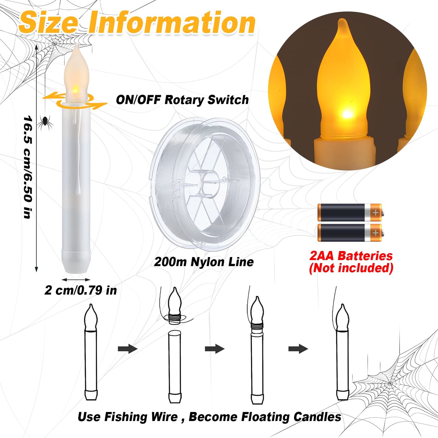 Macarrie 54 Pcs Christmas LED Floating Candles Battery Operated Fake Candles 6.5in Candle Lights for Christmas Tree Flickering Flameless Candles Light for Christmas Window Wedding Party(White)