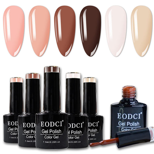 eodci Gel Nail Polish Set, 6 Colors Fall Orange Yellow Gel Polish Set Brown Gold Glitter Nail Polish Gel Soak Off LED Gel Nail Kit Holiday Manicure Nail Art Gel Polish Sparkle