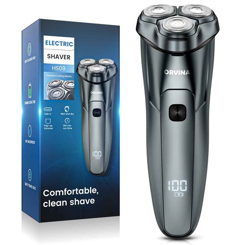 Electric Razor for Men Face, ORVINA Electric Shavers for Men, Portable Rechargeable Waterproof Rotary Shaver with Pop-up Trimmer, LED Display and Travel Lock for Beard Trimming (Silver)