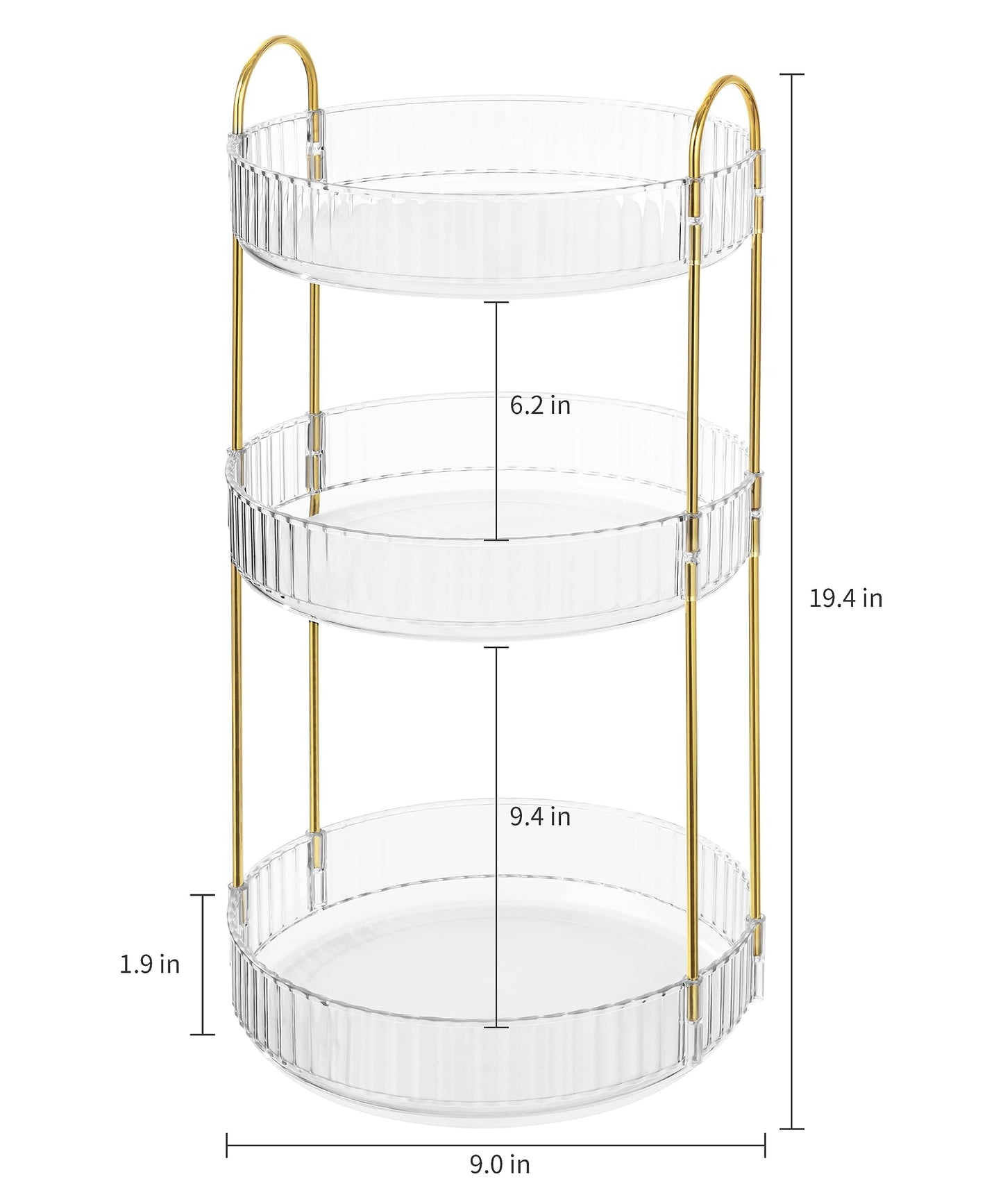 HBlife 360° Rotating Makeup Organizer, 3 Tier Spinning Perfume Skincare Organizer Large Capacity Cosmetic Storage for Bathroom, Vanity, Countertop, Clear