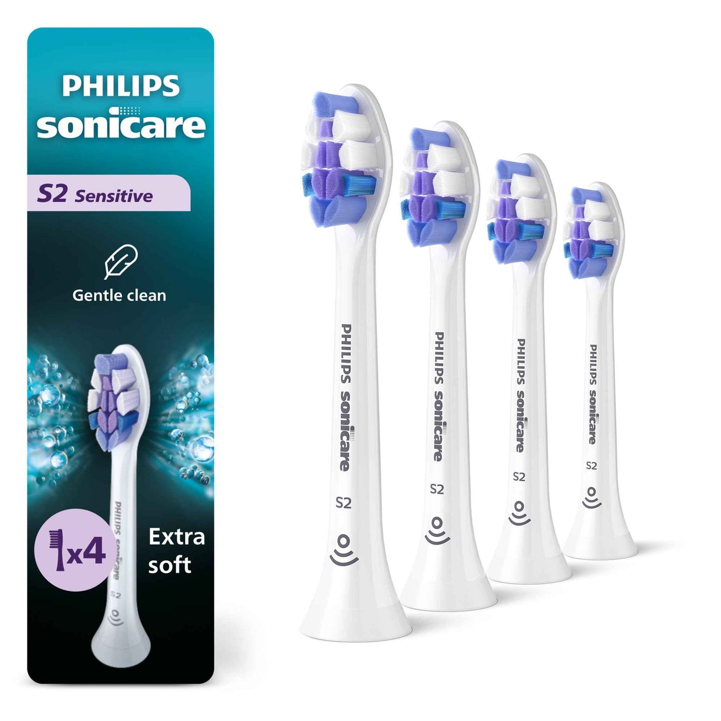 Philips Sonicare S2 Sensitive - Genuine Replacement Electric Toothbrush Heads, White, 4 Pack One Year Supply, HX6054/77