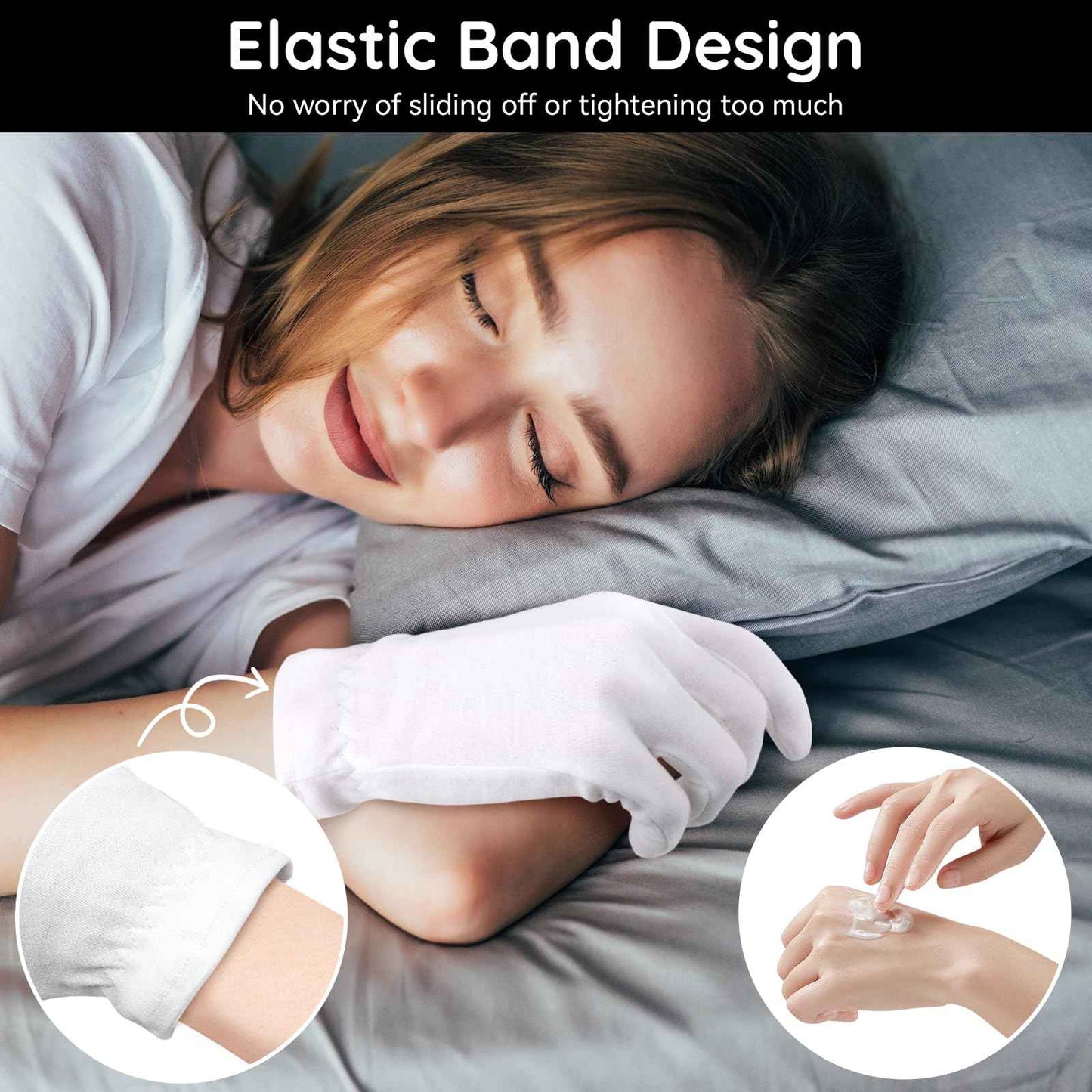 Segbeauty 12 Counts Moisturizing Hand Gloves with Elastic Band, Extra Large Lotion Gloves Overnight for Women, 6 Pairs Moisture Sleeping Gloves for Dry Hands, Thick Cotton Work Gloves for Art Handling
