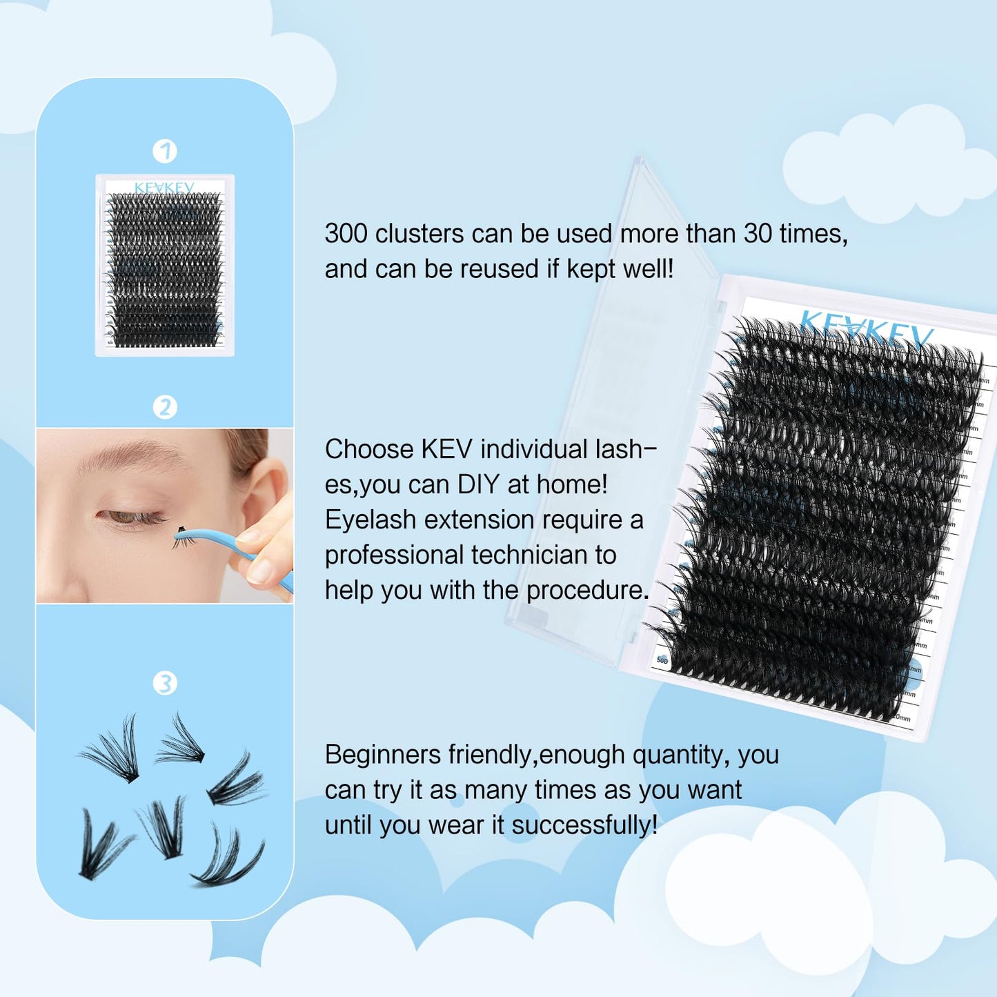 300 Pcs Lash Clusters Individual Lashes 30D+40D+50D Cluster Lashes C Curl 14-20 Mix Length Eyelash Clusters DIY Lash Extension at Home Easy to Apply Natural Volume Look(30D+40D+50D, C-14-20mix)