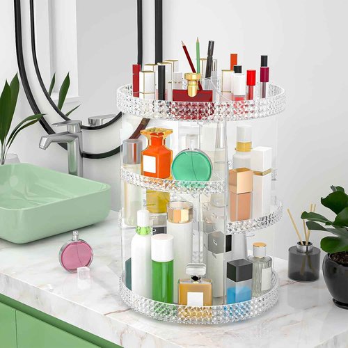 Famitree 360 Rotating Makeup Organizer Countertop, Clear Acrylic Large Perfume Organizer, Organizador De Perfumes, 7 Layers Make Up Organizer and Storage Fits for Vanity and Bathroom - X-Large Clear