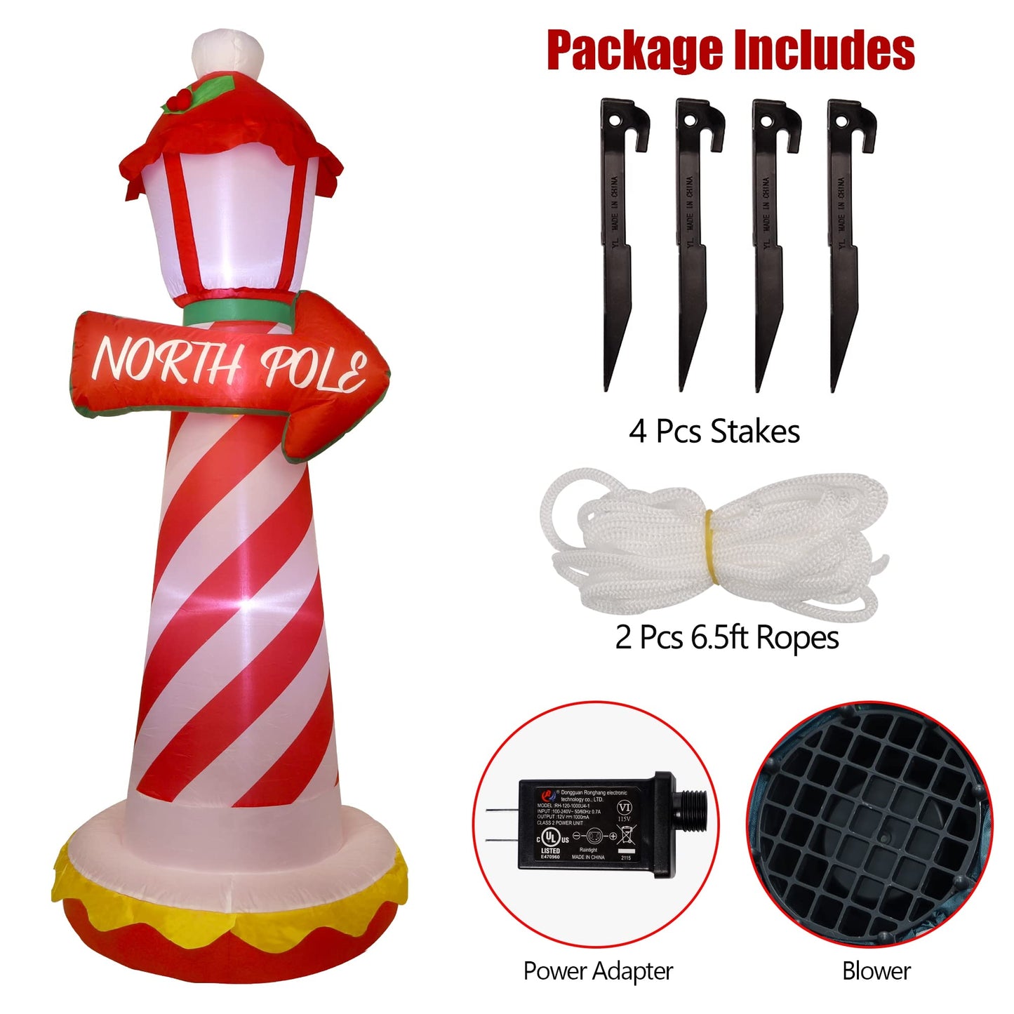 Juegoal 6 FT Christmas Inflatables Outdoor Decorations, Inflatable Xmas Lighthouse, Lighted Blow Up North Pole Sign with Built in LED Lights, Light Up Holiday Winter Lawn Yard Garden Decor