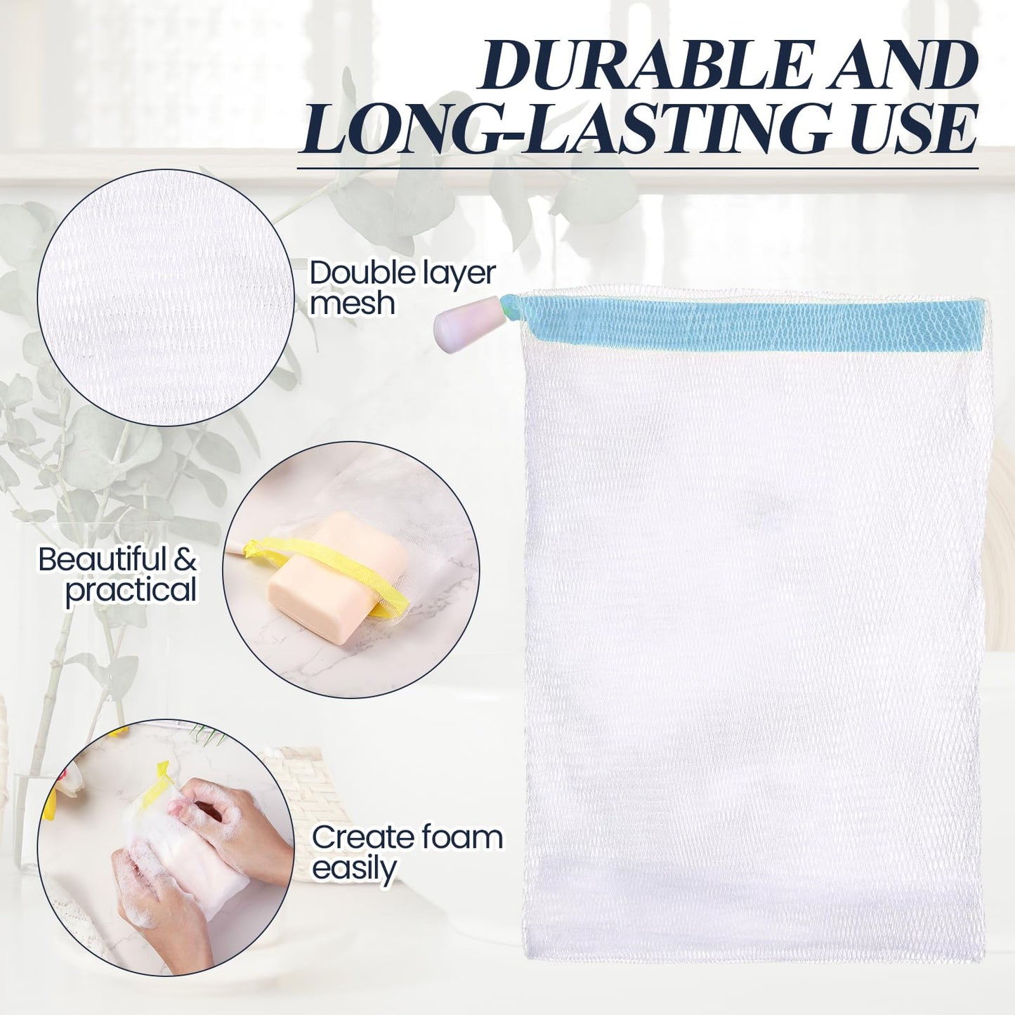 Hushee 120 Pcs Soap Bag Handmade Soap Bubble Mesh Bags Exfoliating Soap Saver Pouch with Drawstring for Foaming and Drying Soft for Shower Body Facial Cleaning Tool Easy to Bubble and Store Soap