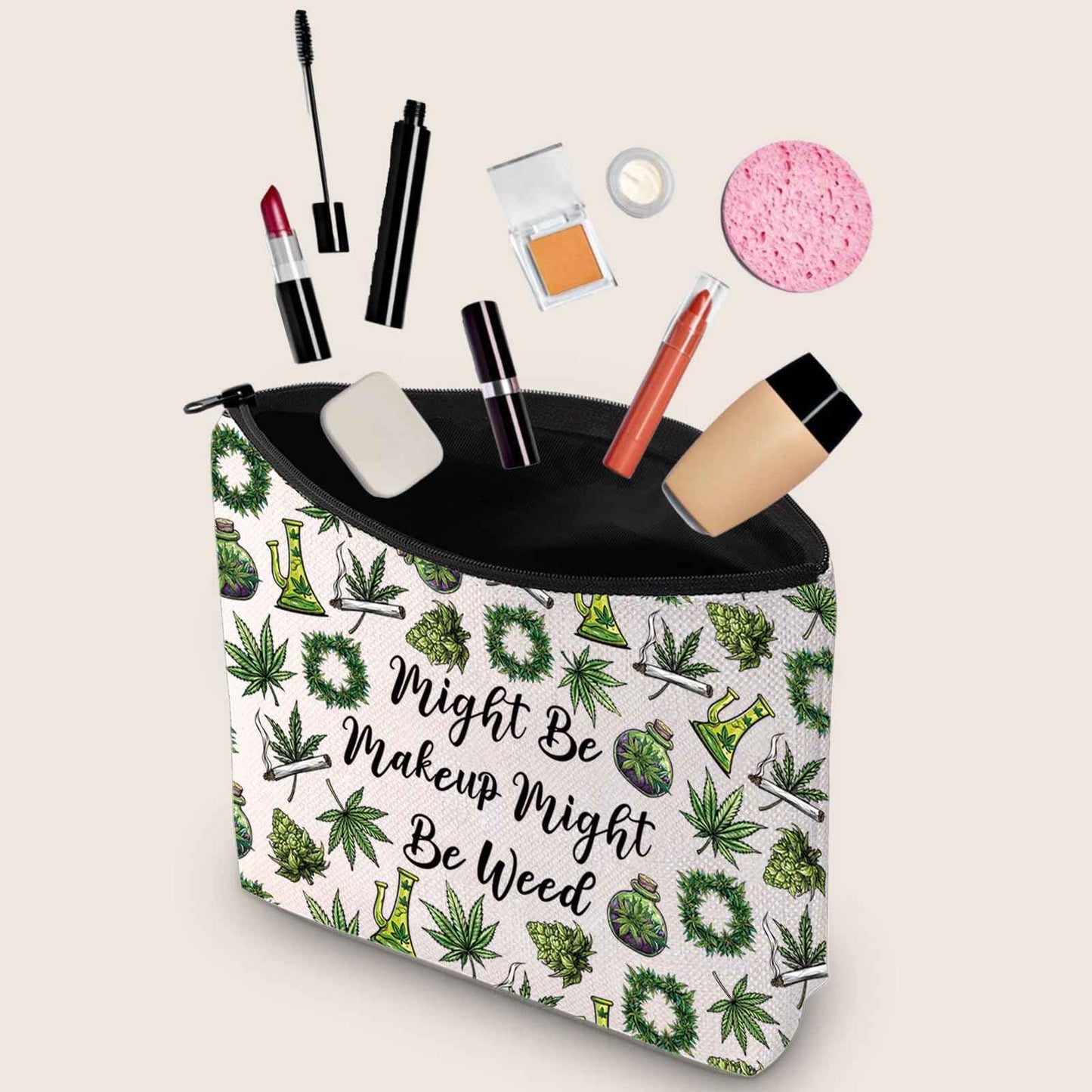 JXGZSO Funny Weed Makeup Bag With Zipper Gifts For Women Might Be Makeup Might Be Weed Cosmetic Bag (Weed Bag)