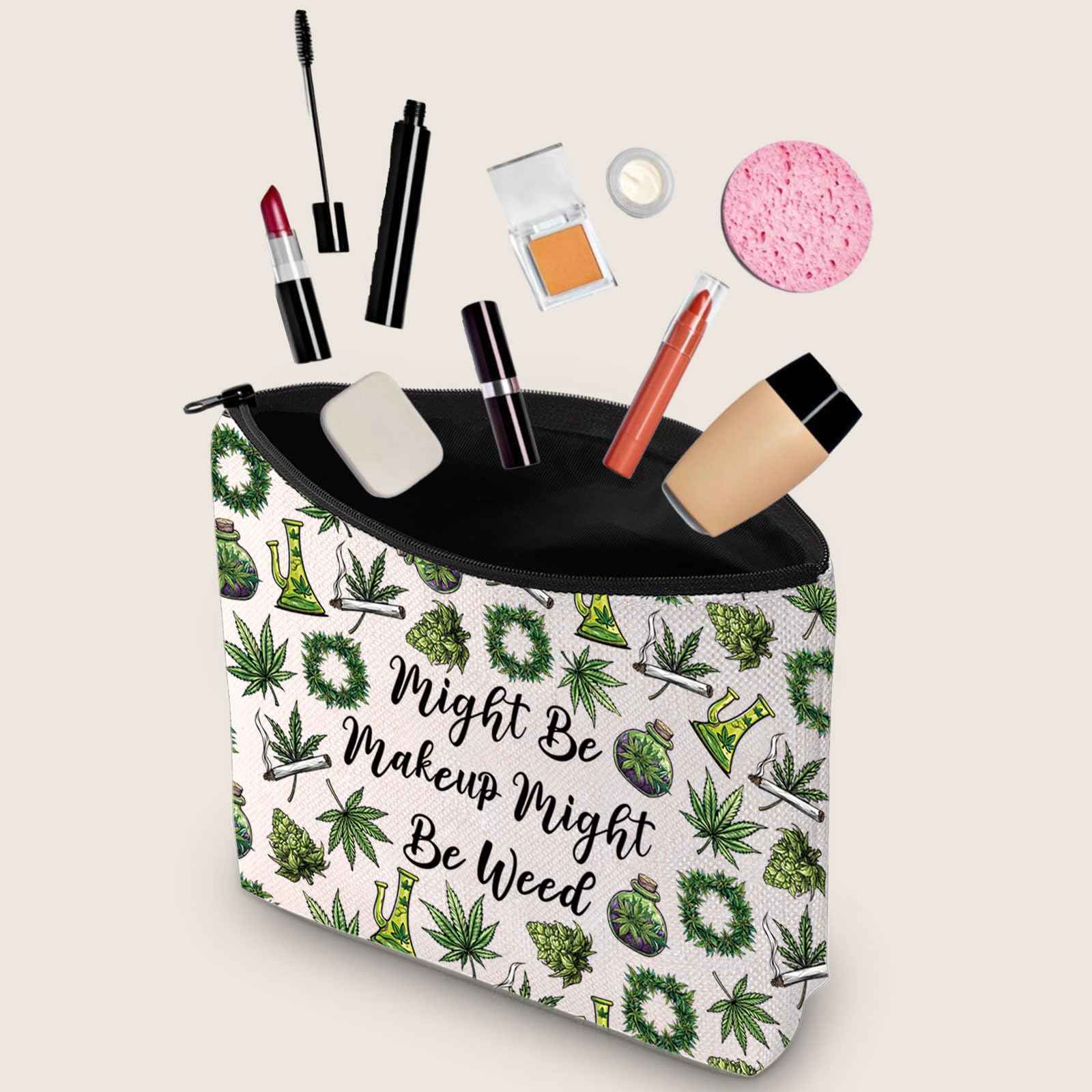JXGZSO Funny Weed Makeup Bag With Zipper Gifts For Women Might Be Makeup Might Be Weed Cosmetic Bag (Weed Bag)