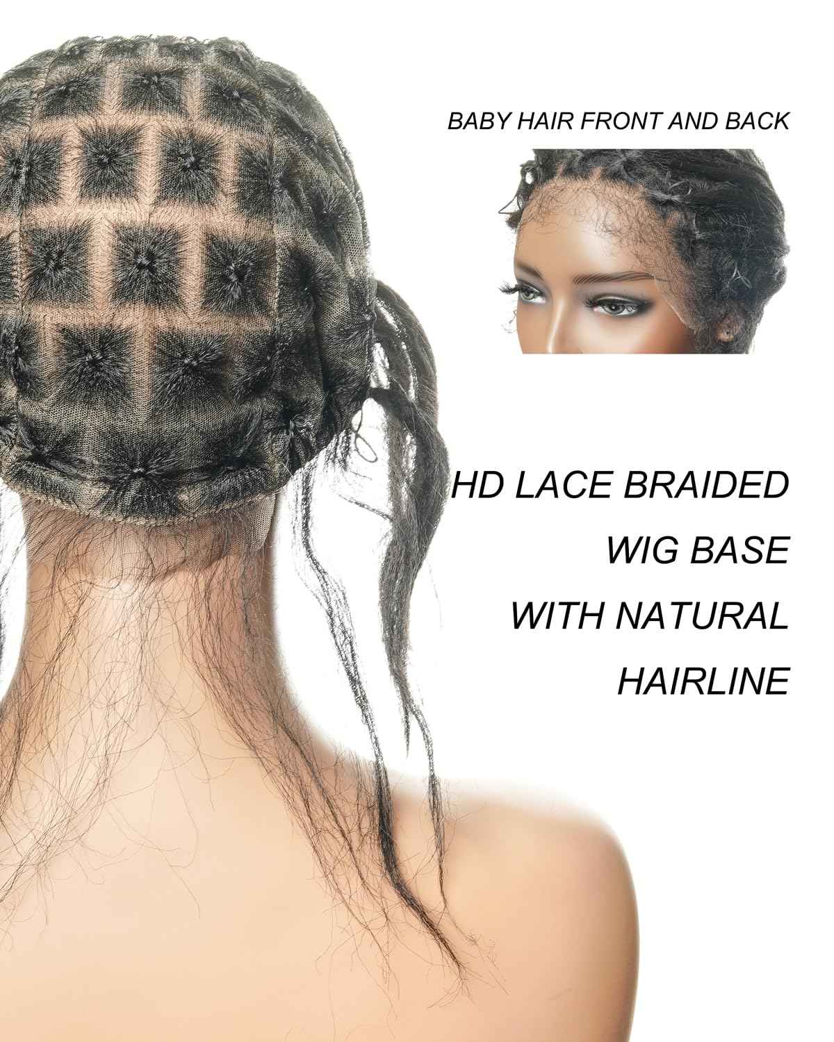 JALIZA HD Full Lace Crochet Wig Caps with Human Hair Baby Hair, 13x1 Hand-Tied Lace Area, Natural Scalp Braided Cap, Lightweight & Stress-Free Solution for Thinning Hair