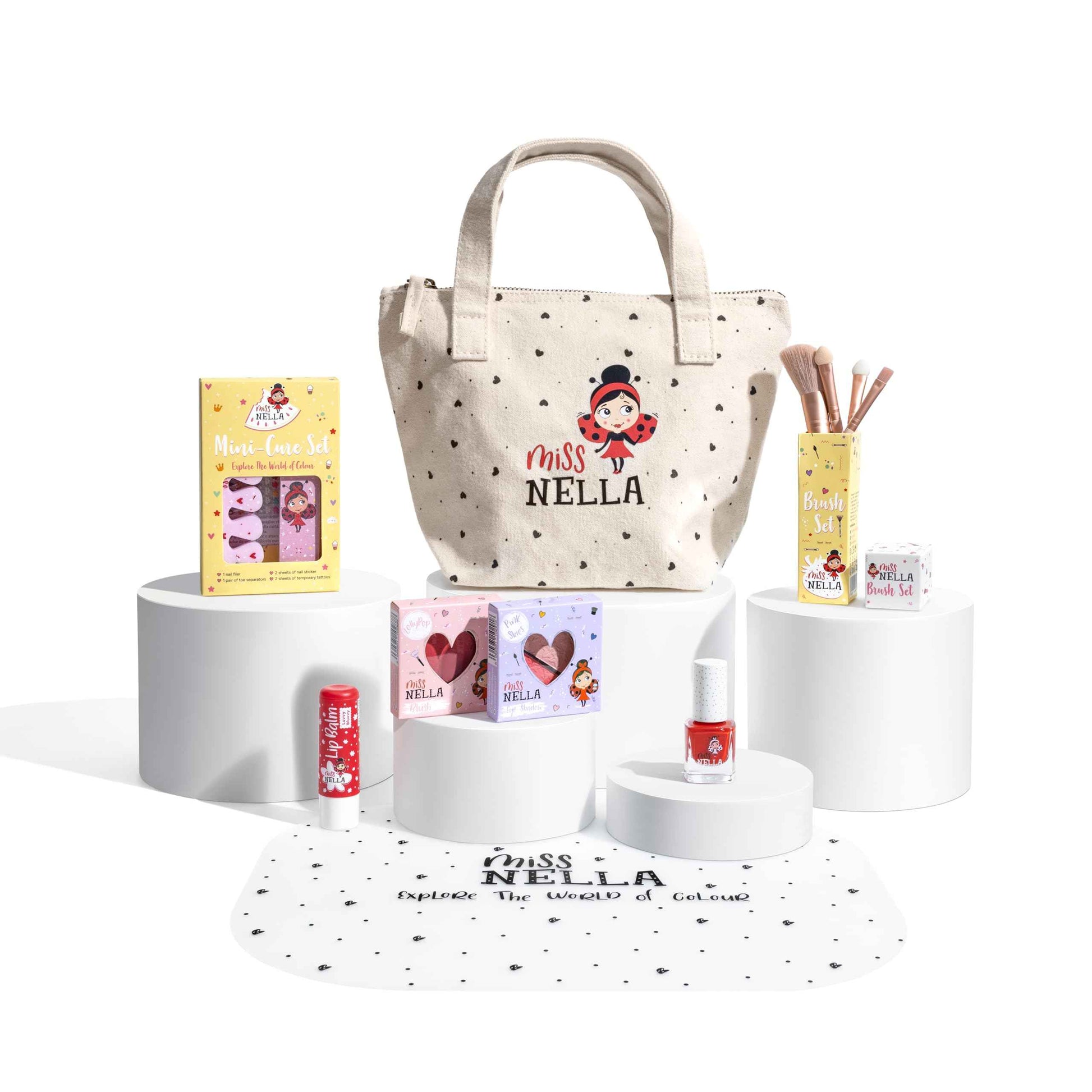 Miss Nella special edition GLAMOROUS PICKS kids makeup & nail polish set for little girls, Hypoallergenic, Dermatologically tested, Non toxic, Canvas cosmetic bag, washable