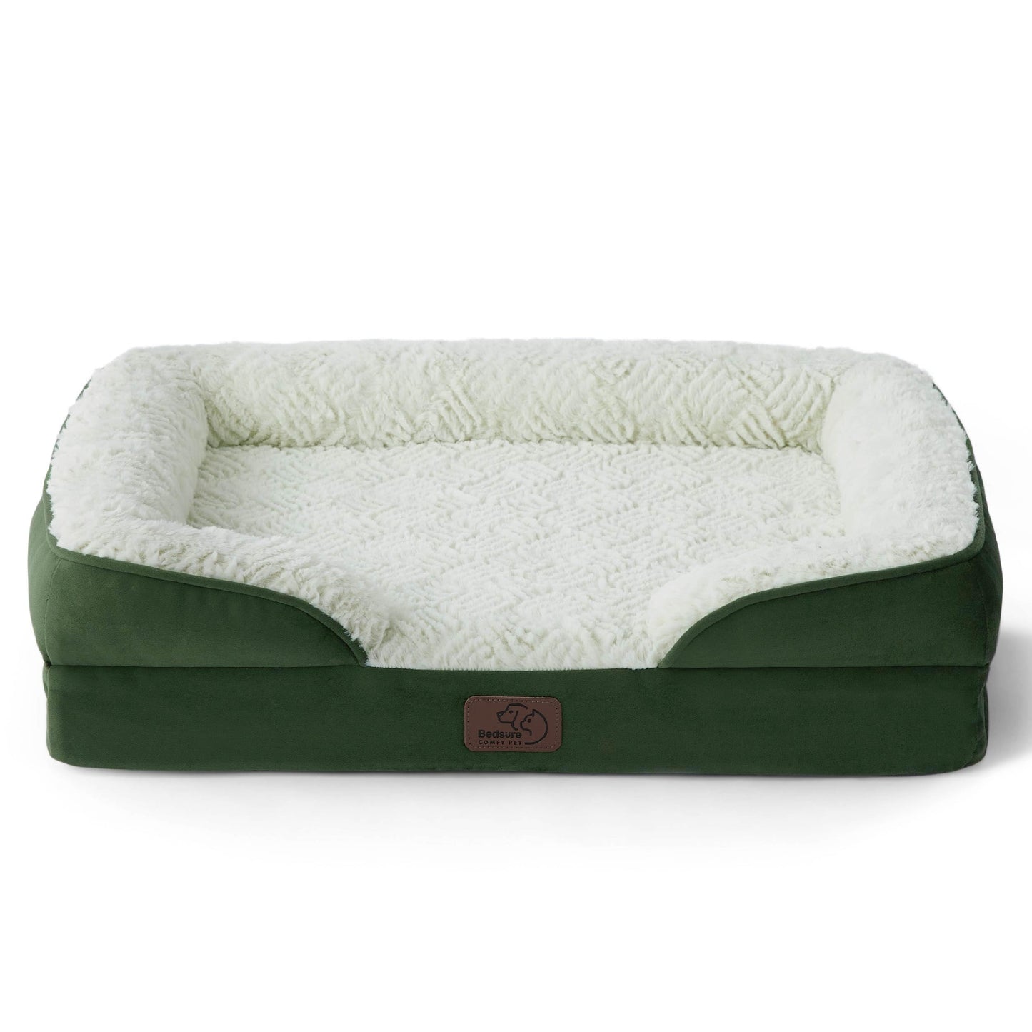 Bedsure Small Orthopedic Dog Bed - Calming Dog Sofa Beds for Small Dogs with Luxurious Short Plush, Pet Couch Bed with Removable Washable Cover, Waterproof Lining and Nonskid Bottom Couch, Green