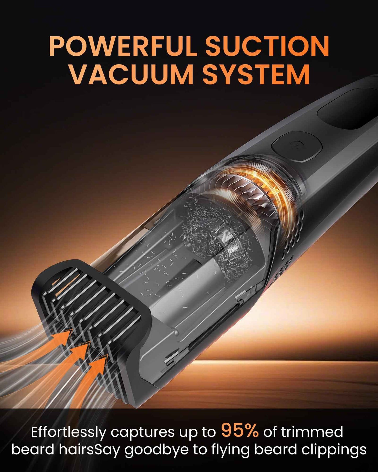 kurtmark Vacuum Beard Trimmer for Men, Rechargeable Electric Mens Beard Trimmer with Adjustable Length Comb (1-20mm), Cordless Mustache Trimmer for Men with Built-in Vacuum for Facial, Sideburns