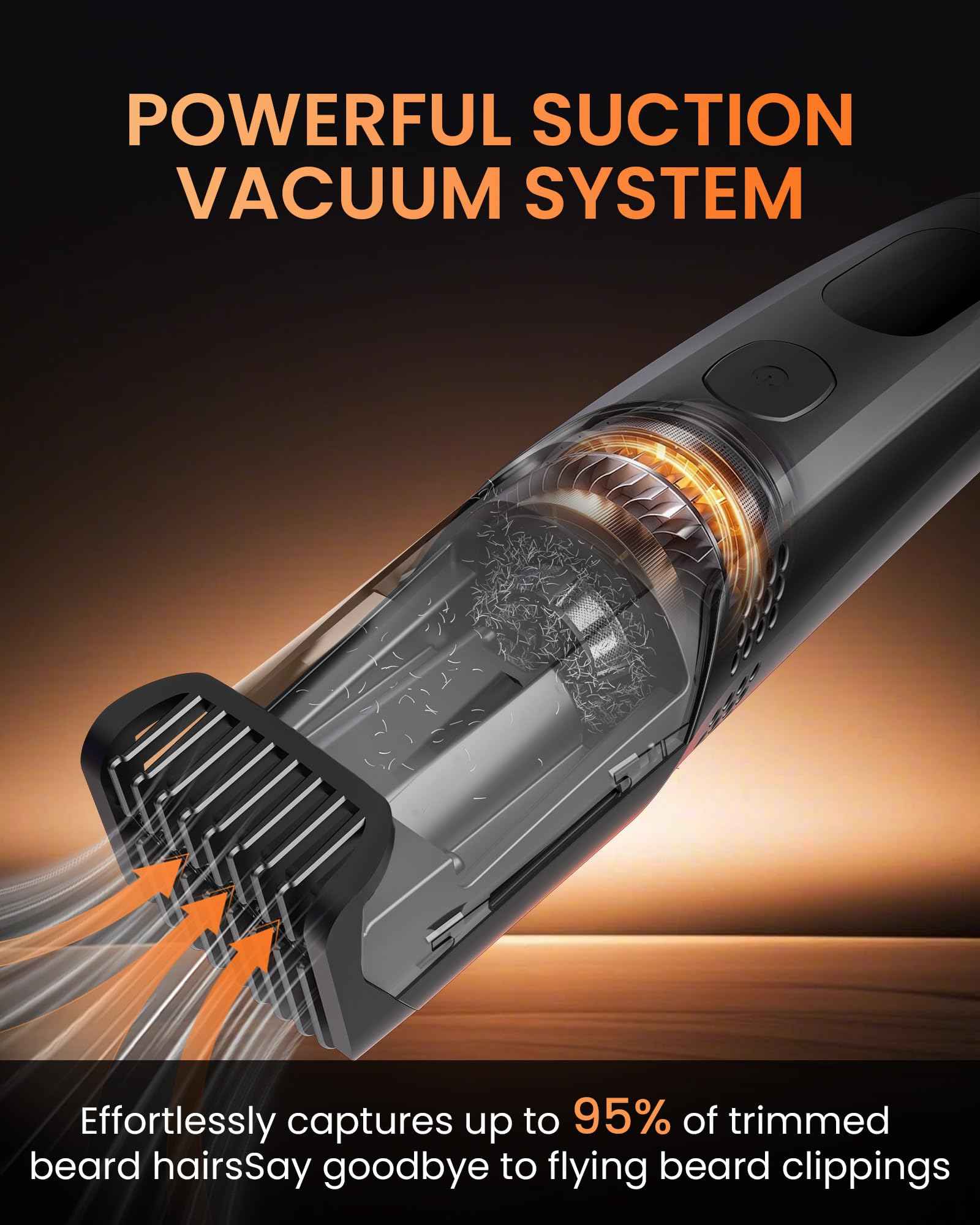 kurtmark Vacuum Beard Trimmer for Men, Rechargeable Electric Mens Beard Trimmer with Adjustable Length Comb (1-20mm), Cordless Mustache Trimmer for Men with Built-in Vacuum for Facial, Sideburns