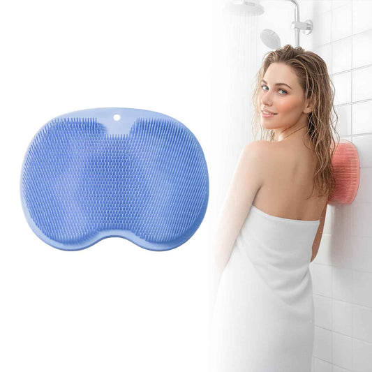 Silicone Shower Foot Scrubber Mat, 2026 Upgraded Shower Foot and Back Scrubber Massage Pad with Non-Slip Suction Cups, Magic Exfoliating & Massages Scrubber Mat for Soothes Tired Feet (Blue)