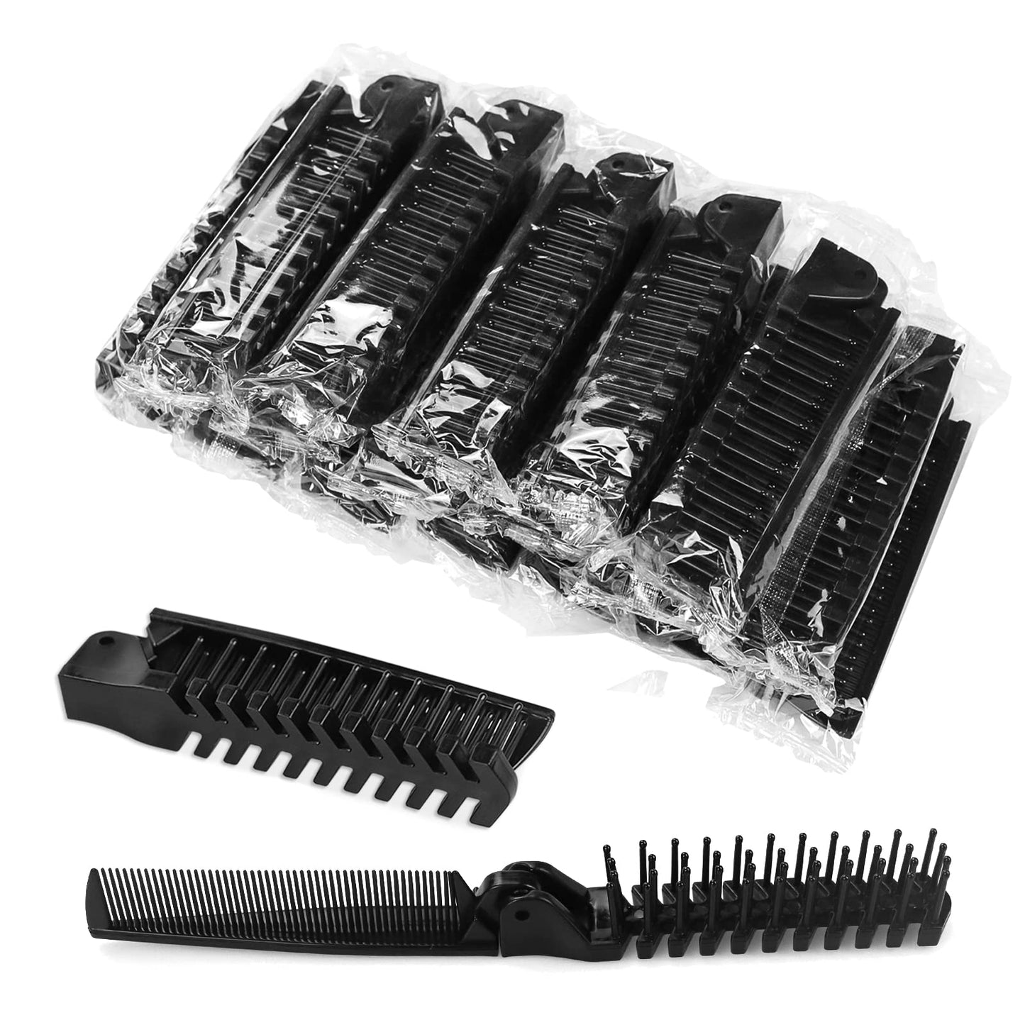 20 Pack Foldable Combs in Bulk Individually Wrapped, Travel Pocket Hair Comb, Folding Hair Brush Double Headed, Brush Comb Styling Tool for Men Women Combs, Black