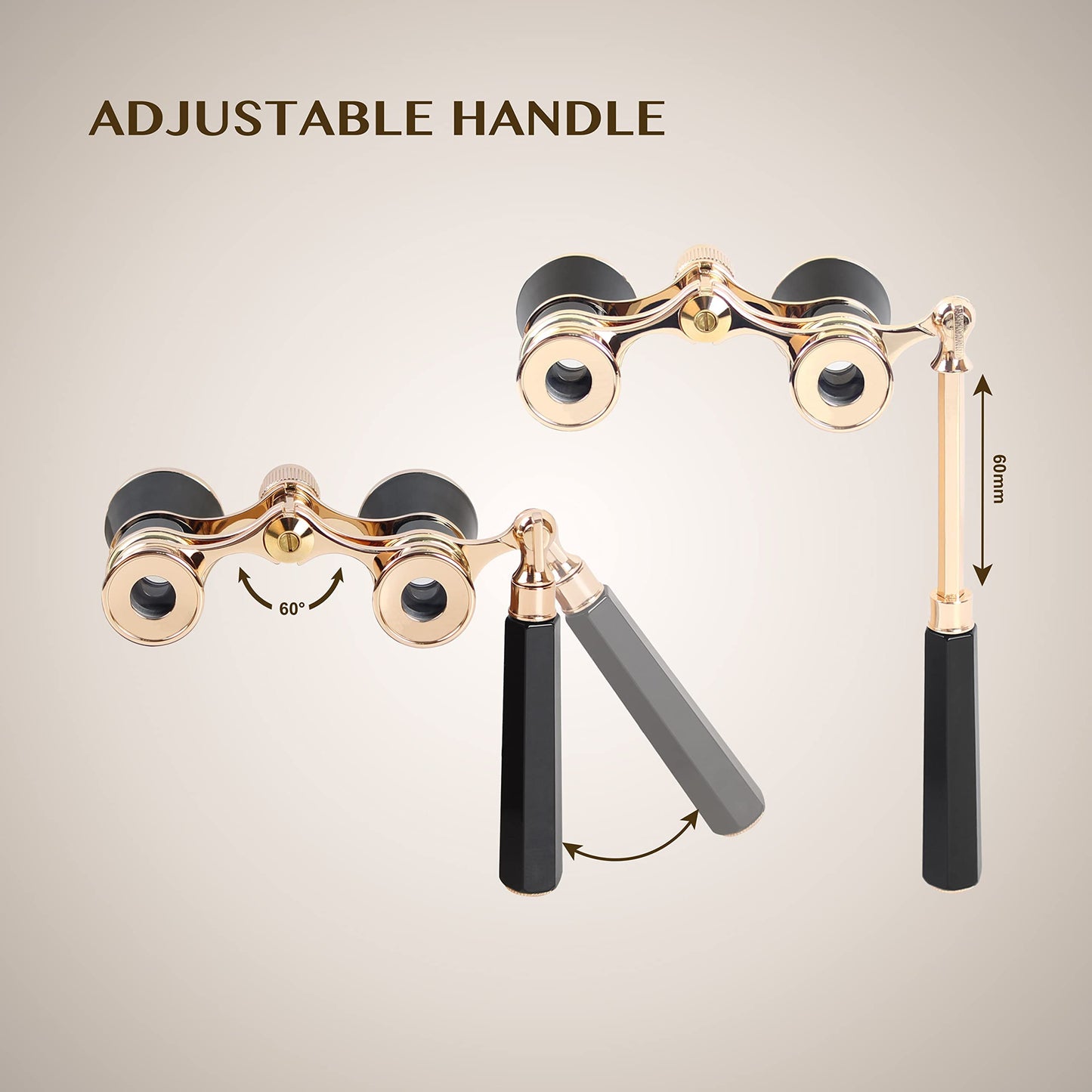 Yourelexit® Opera Glasses Binoculars Lorgnette Theater Optical Glasses Mini Compact Lightweight Built-in Foldable Adjustable Handle with Neck Chain Vintage Adults Kids Women in Musical Concert Cinema