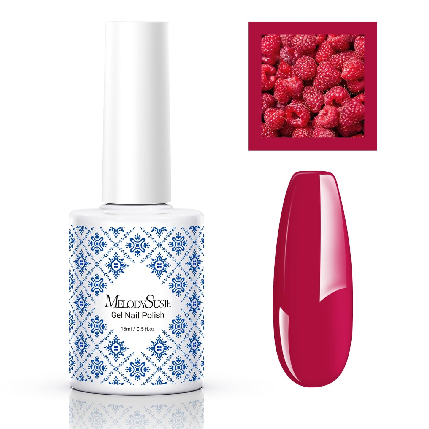 MelodySusie Fleurwee Plant-based UV Gel Nail Polish, Hema Free, 21 Non-Toxic, Raspberry Red P22, Long Lasting No Chip, Color 2024 Fingernail Toe Nail Polish, Nail Art Salon Manicure at Home, 0.5 Fl Oz