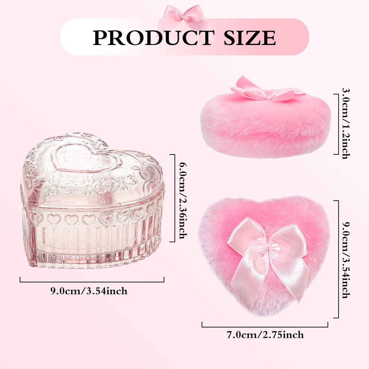 2 Pieces Large Body Powder Puff and Container Powder Container with Puff, Dusting Powder Puff Crystal Case, Body Powder for Women Soft Washable Reusable Velour Face Body Glitter Wet Dry Makeup(Love)