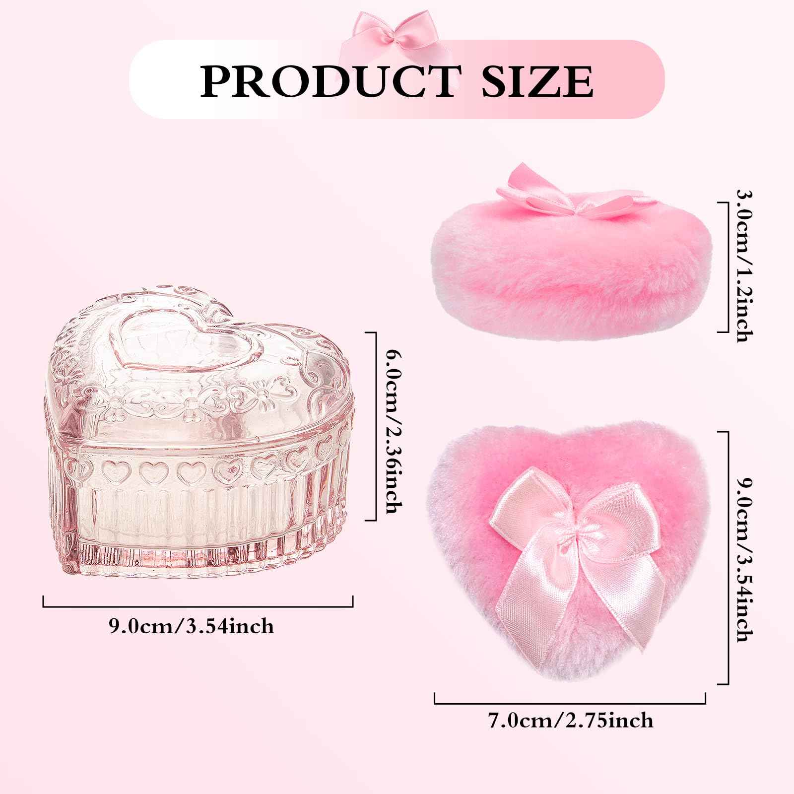 2 Pieces Large Body Powder Puff and Container Powder Container with Puff, Dusting Powder Puff Crystal Case, Body Powder for Women Soft Washable Reusable Velour Face Body Glitter Wet Dry Makeup(Love)