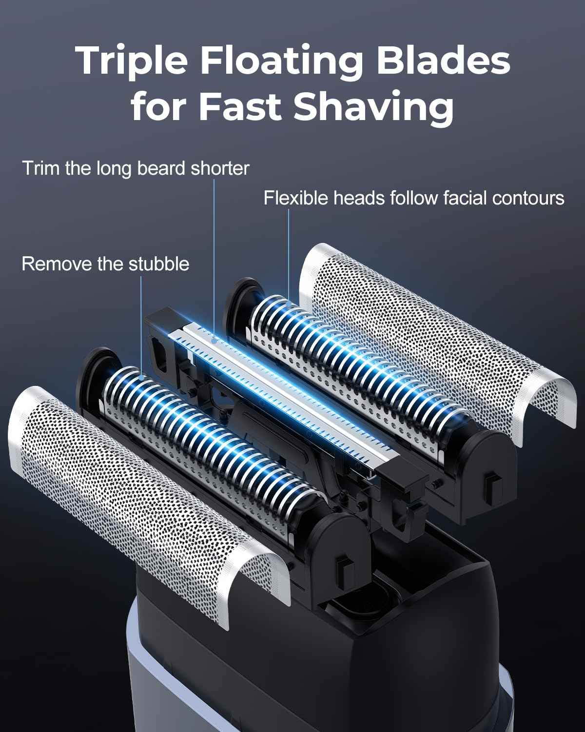 Foil Shavers for Men, Mini Electric Razors for Close Shaving Face with High Speed 3 Floating Blade Heads, USB C Fast Rechargeable Foil Shaver IPX7 Waterproof Wet Dry Travel Locked/Led Display
