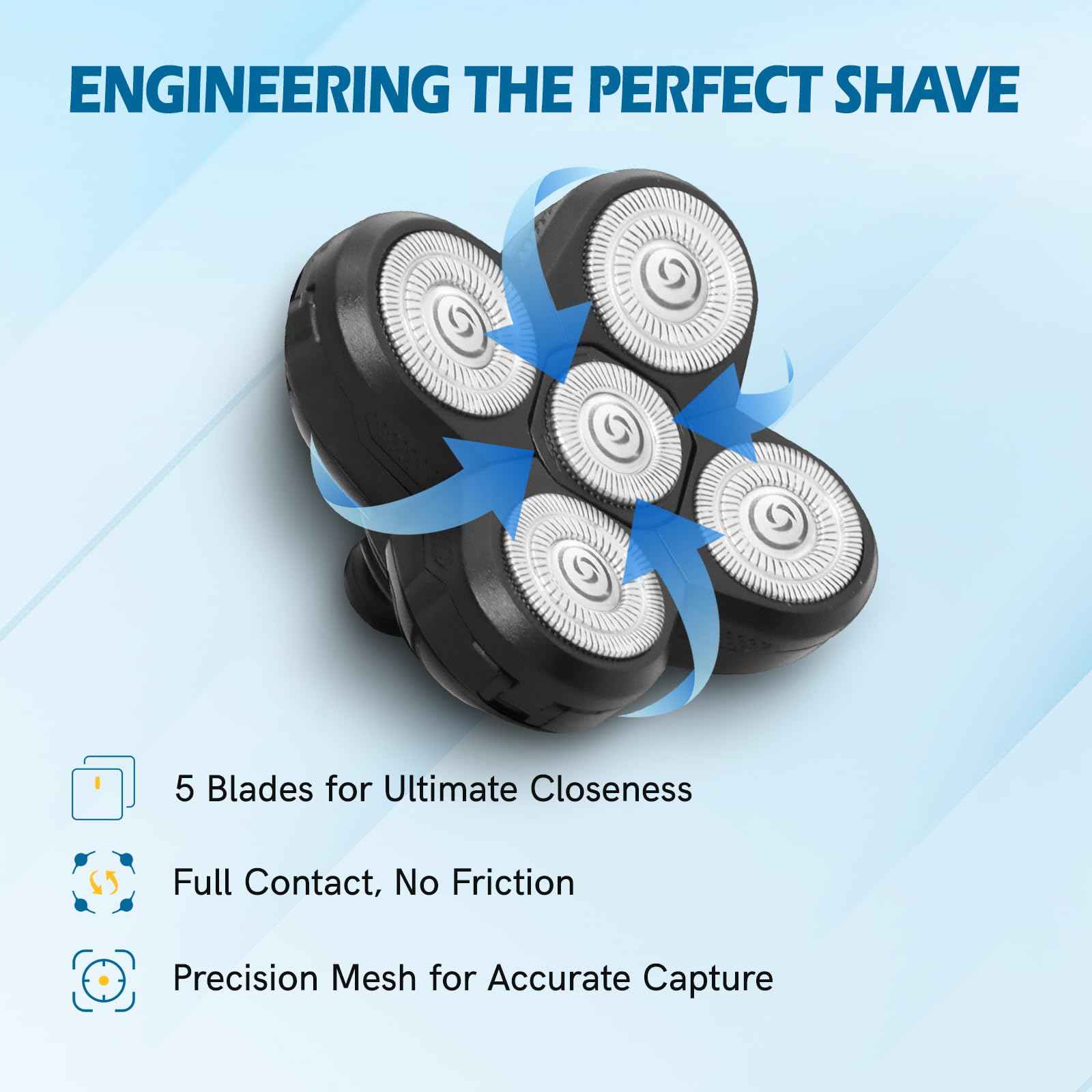 5 Pack Replacement Blades for Freebird Head Shaver | 5-Blade Electric Razor Refills for Bald Men Freedom Grooming + 1 Cleaning Brush