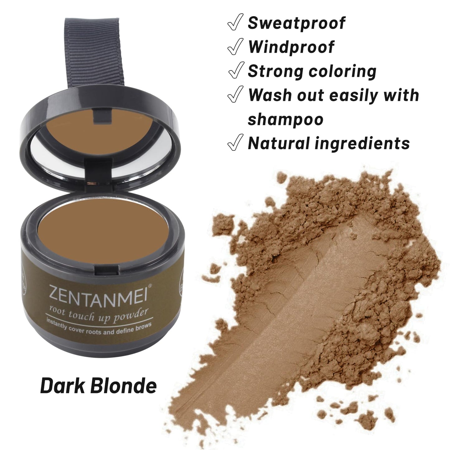 ZENTANMEI Root Touch Up Hairline Powder for Women & Men, Gray Hair Cover Up, Hairline Shadow Powder Sweatproof & Windproof, 0.14 oz Root Cover Up Powder for Thinning Hair (Dark Blonde)