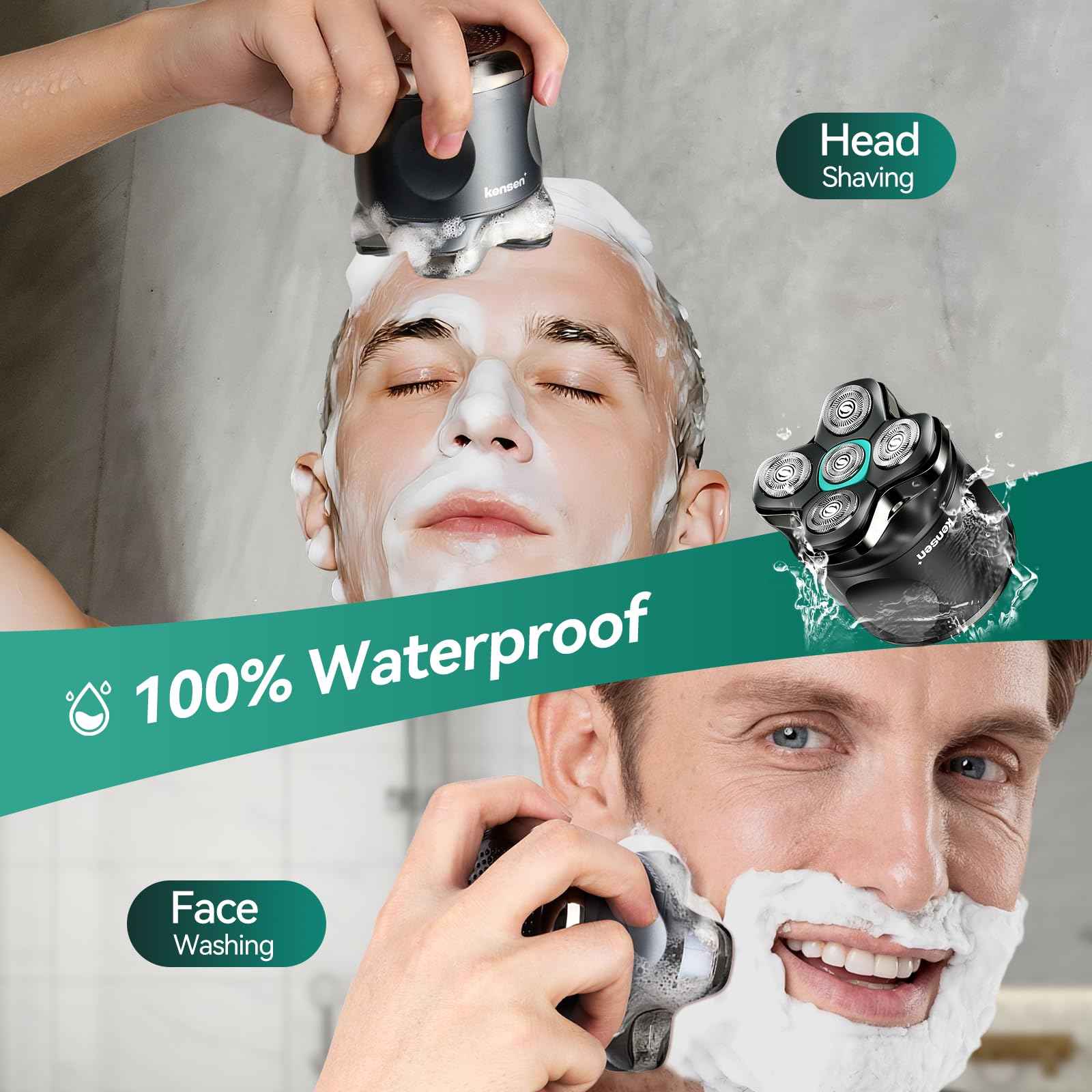 5D Head Shavers for Bald Men - Kensen 2025 Upgraded Large Hair Chamber Bald Head Shavers for Men, Best Head Razors for Bald Mens Waterproof USB-C Rechageable 160min Use for Home Office Travel Gift