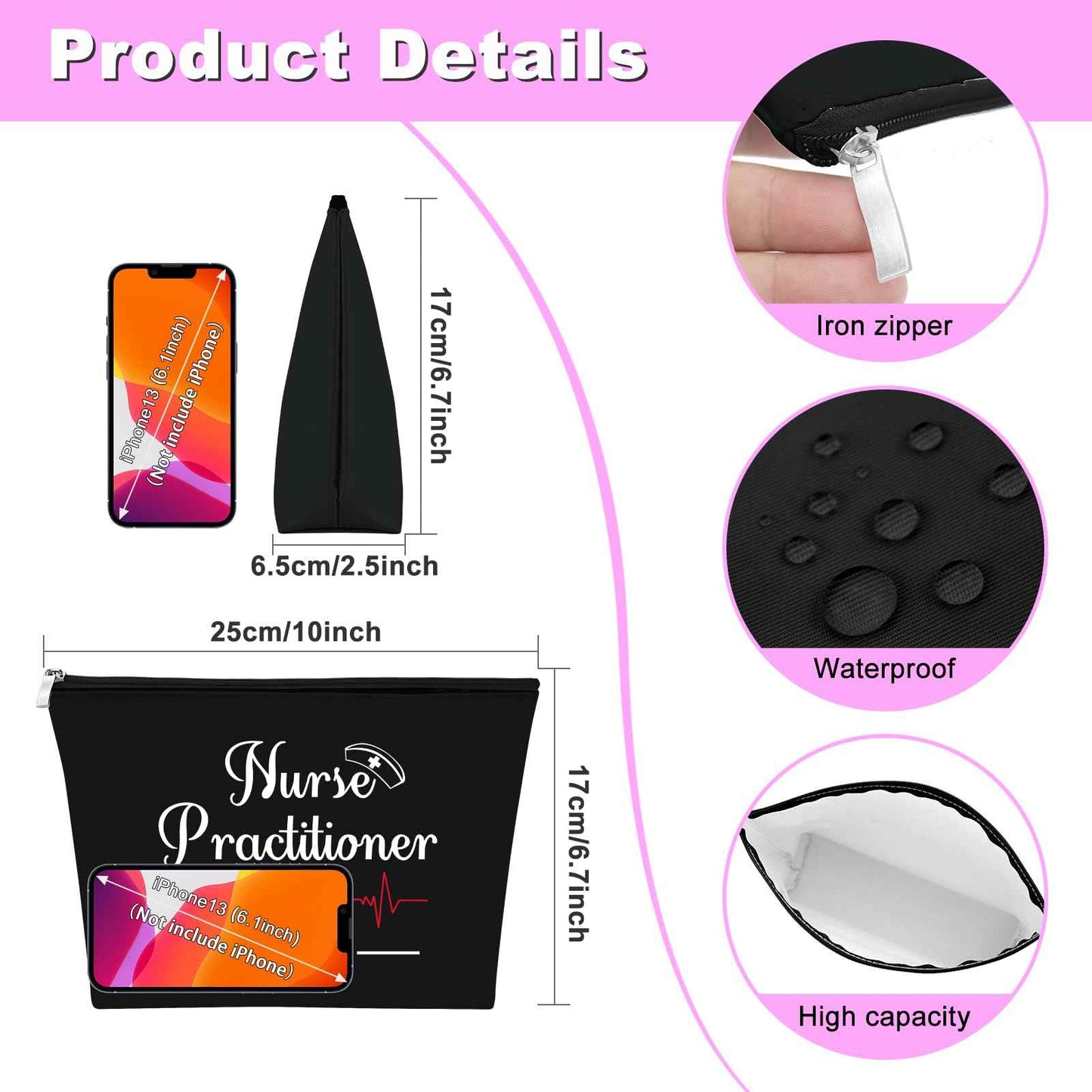 New Nurse Practitioner Gifts Cosmetic Bag New Nurse Graduation Gifts for Nursing Students NP Makeup Bag NP Est 2025 Nurse Gifts Nursing School Graduate Gifts Nursing Student Gifts Travel Pouch（Black）