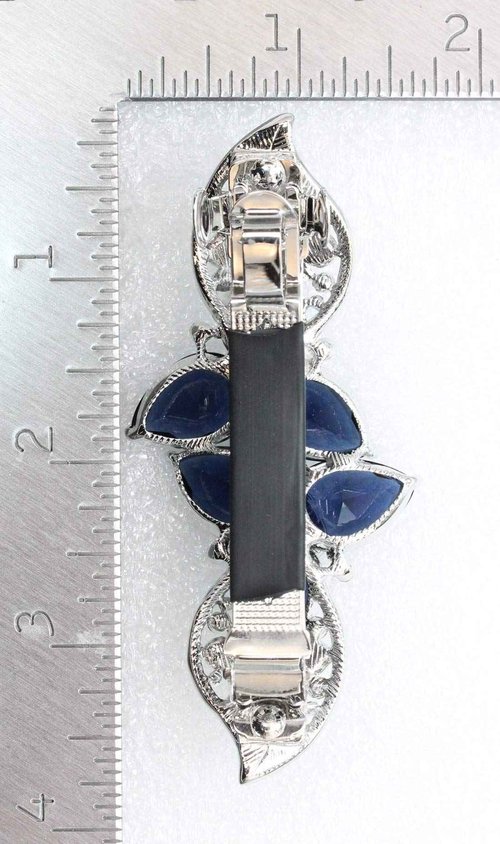 Faship Gorgeous Navy Blue CZ Crystal Heavy Duty Floral Hair Barrette Clip