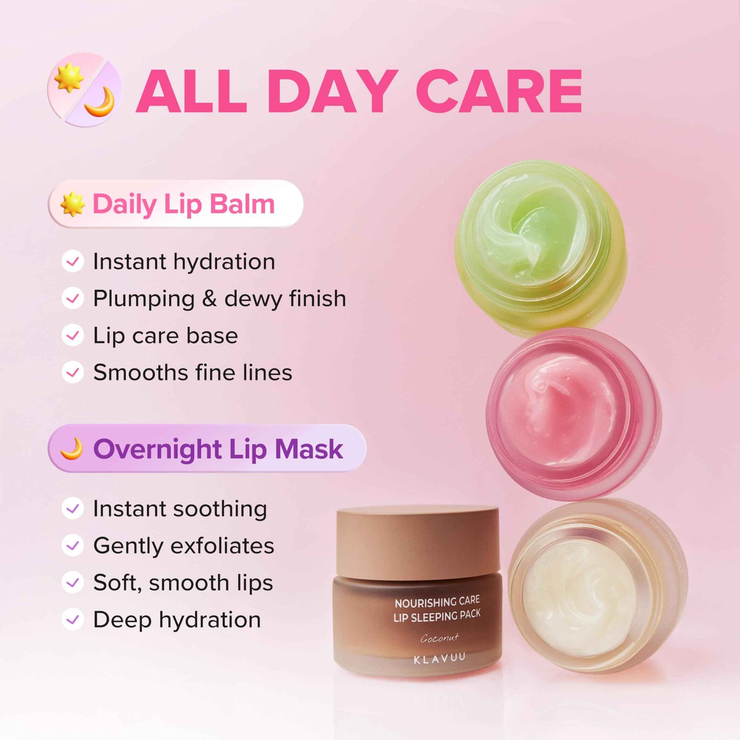 Klavuu Lip Mask Set (2PCS) – Overnight Deep Hydrating Korean Lip Balm Treatment for Very Dry, Chapped Lips | Lip Lightening & Plumping with Instant Hydration | Gentle Exfoliating (Vanilla + Vanilla)