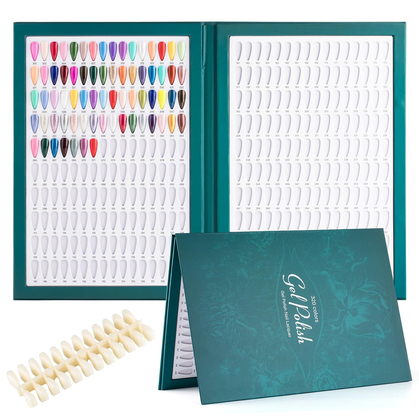 NMKL38 320 Nail Colors Chart Nail Gel Polish Display Book with 480 False Nail Tips Professional Salon Nail Color Swatches Nail Practice Card Board (Green)