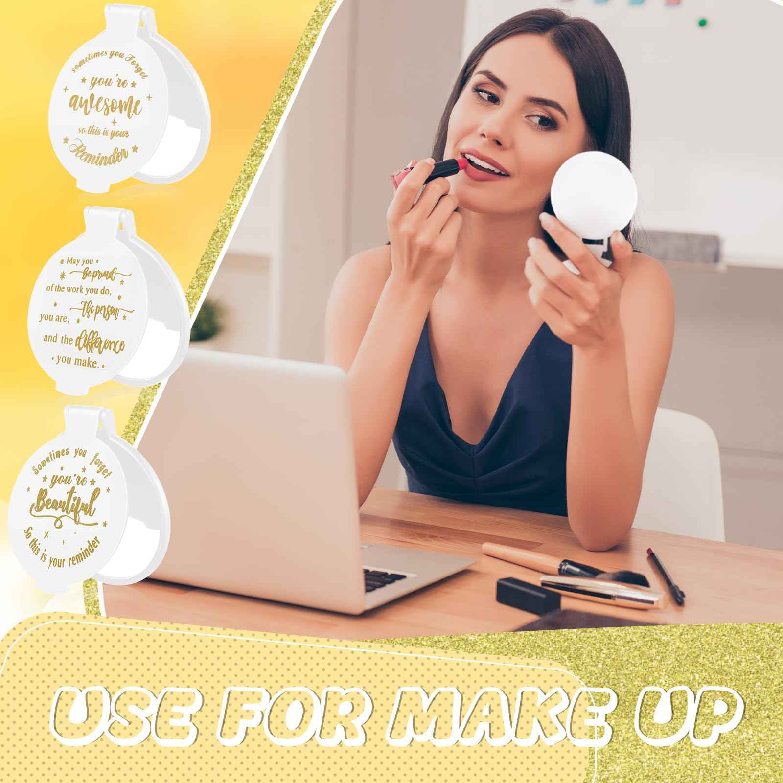 Wenqik 64 Pcs Inspirational Mini Compact Mirror for Purse Women Small Gifts Bulk, Round Makeup Folding Mirror, Thank You Gift Bag Stuffer Items, Christmas for Coworker Employee Staff (White)