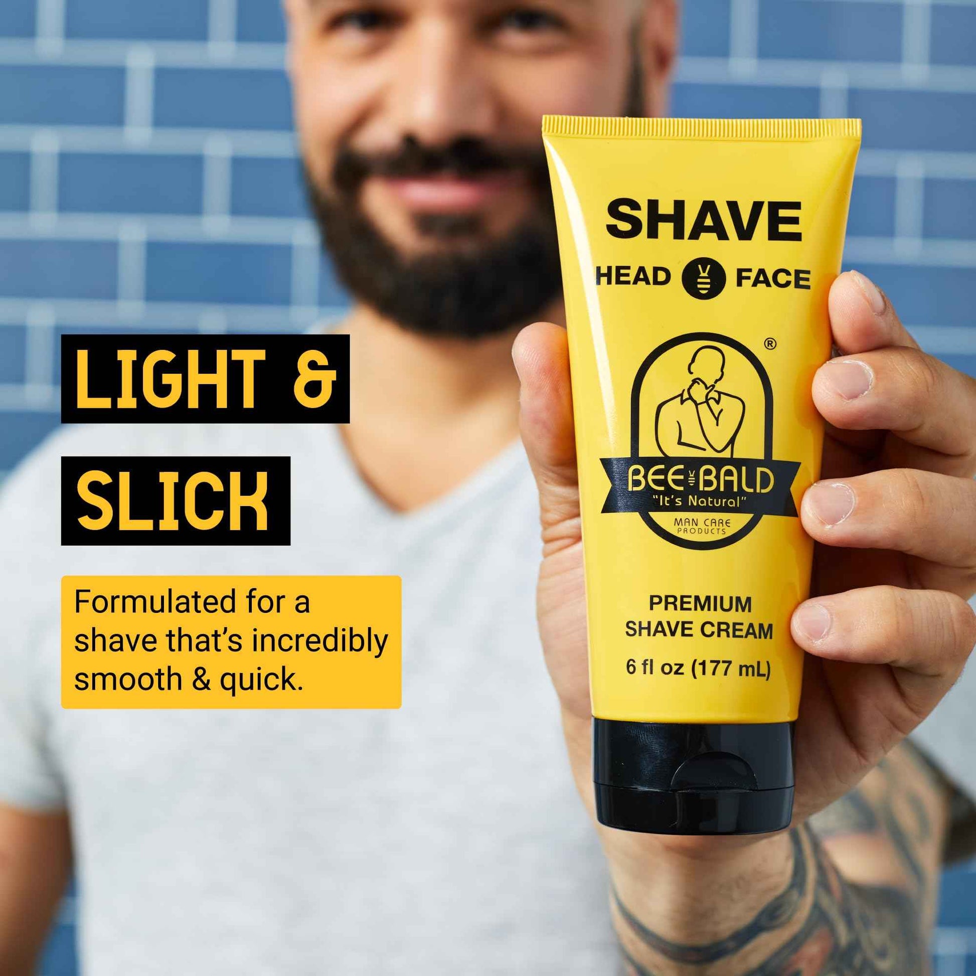 Bee Bald 4-Pack with HEAL Post-Shave Healing Balm, SHAVE Premium Shave Cream, SCRUB Exfoliating Pre-Shave, and SMOOTH PLUS Daily Moisturizer with SPF 30
