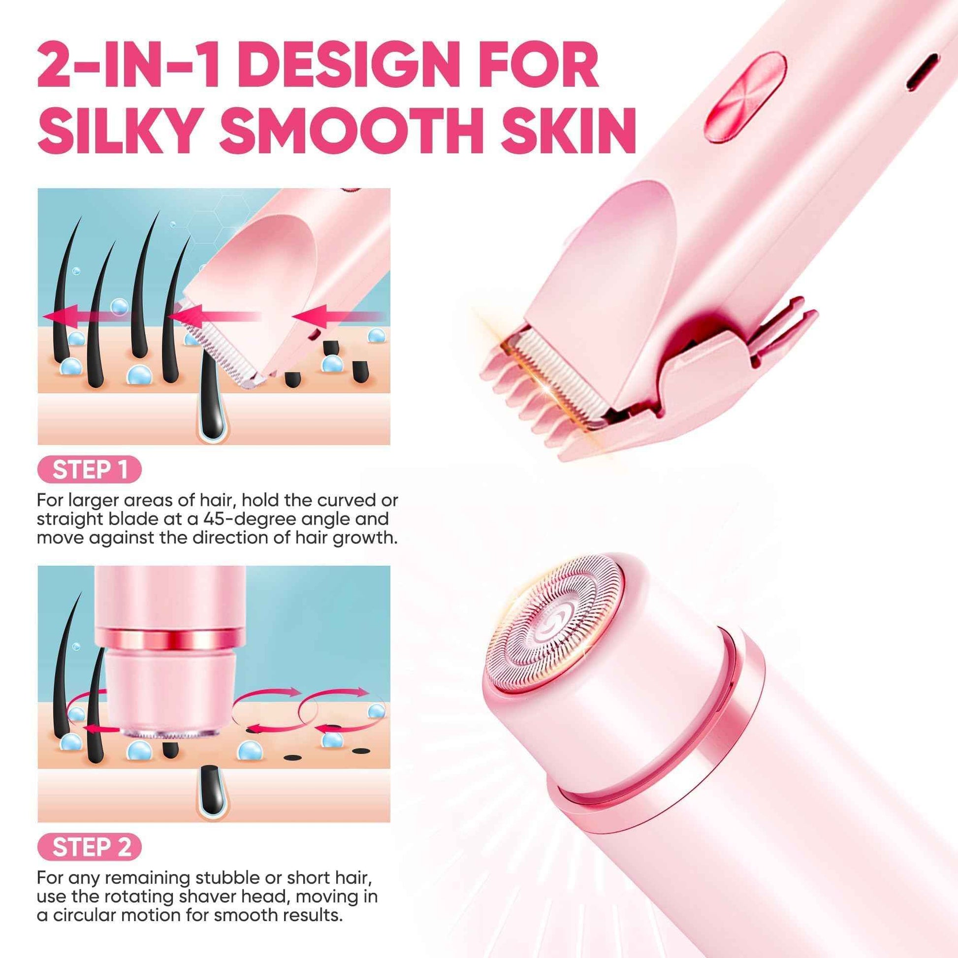 Bikini Trimmer for Women, Electric Razor & Shaver with Dual Ceramic Blades, Painless Hair Removal for Face, Body & Intimate Areas, 90min Cordless Runtime, Waterproof Travel Grooming Kit