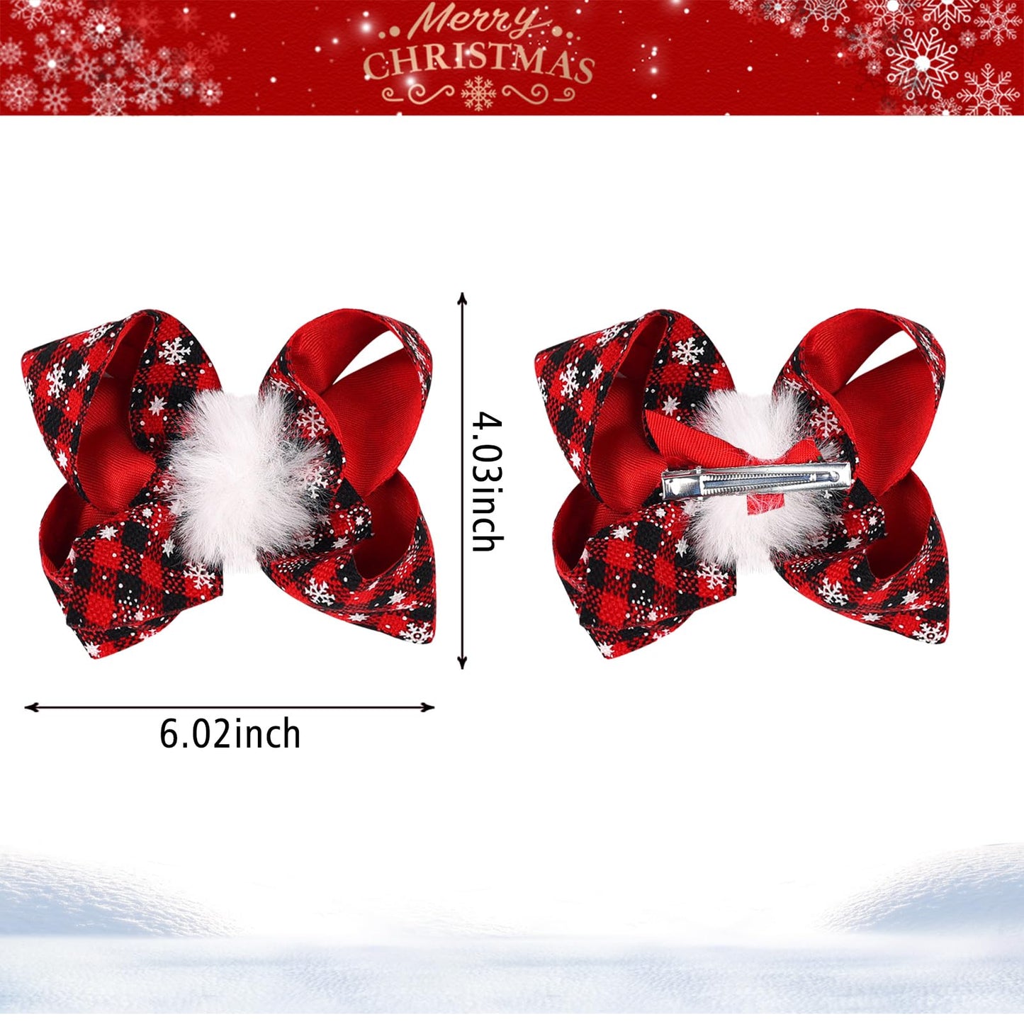 2Pcs Christmas Bow Clip Red Buffalo Plaid Hair Bow Clip for Girls Women Xmas Hair Accessories Winter Holiday Hair Clips Alligator Clip Non-slip Christmas Holiday Gift for Hair