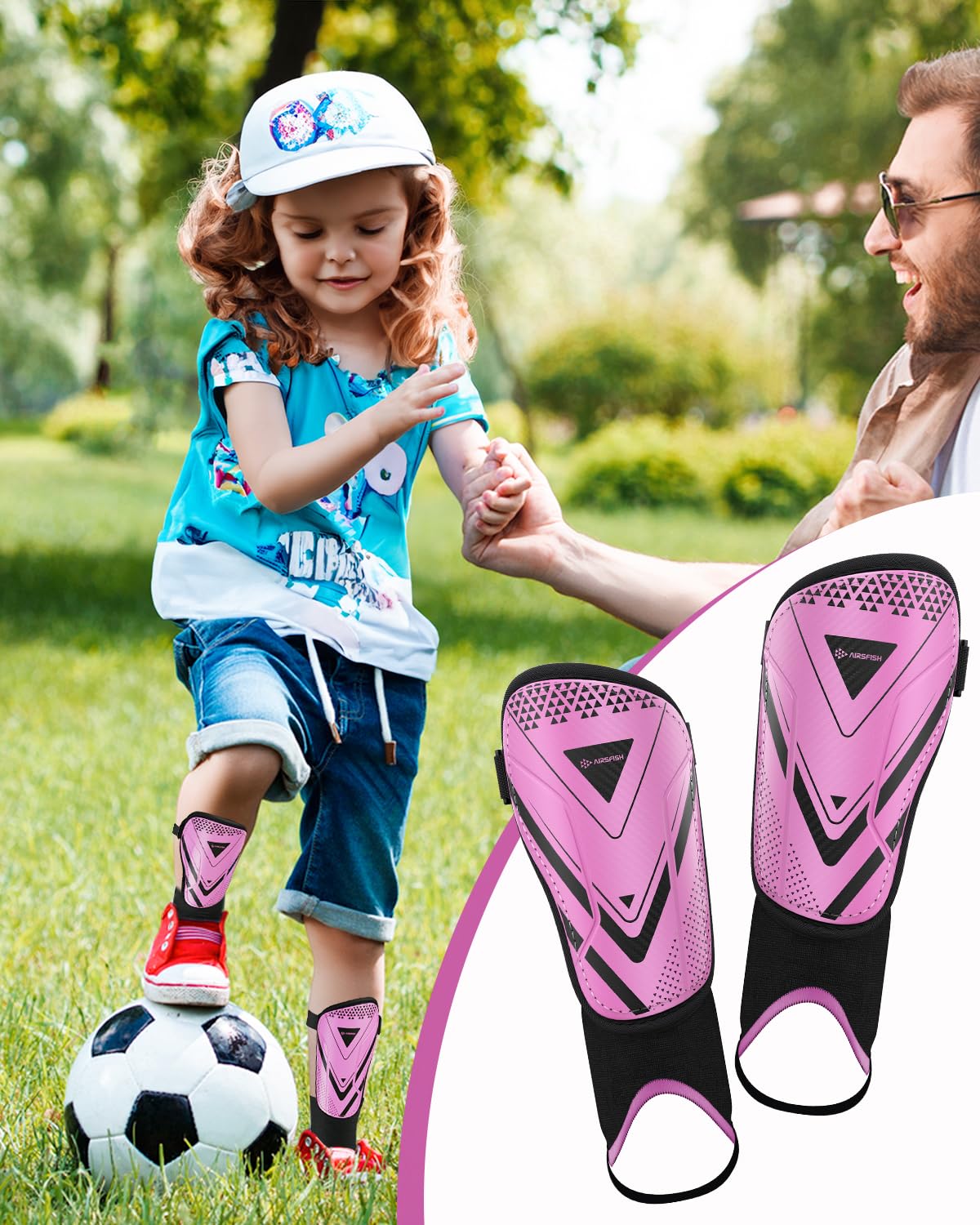 Upgraded Soccer Shin Guards for Kids Youth, CE Certified AirsFish Shin Ankle Guard Sleeves Protection Gear for Boys Girls Soccer Games EVA Cushion Reduce Shocks and Injuries (XX-Small, Pink)