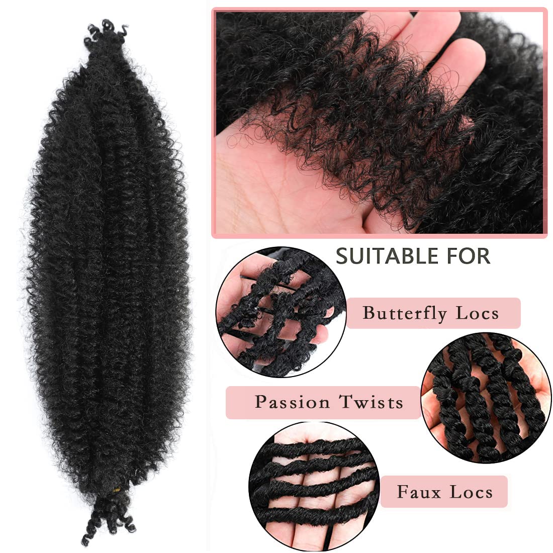 18 Inch Pre-Separated Springy Afro Twist Hair 3 Packs Black Pre-Fluffy Natural Curls are Perfect for Marley Crochet Hair Suitable for Black Women (1B#, 18 Inch (Pack of 3))