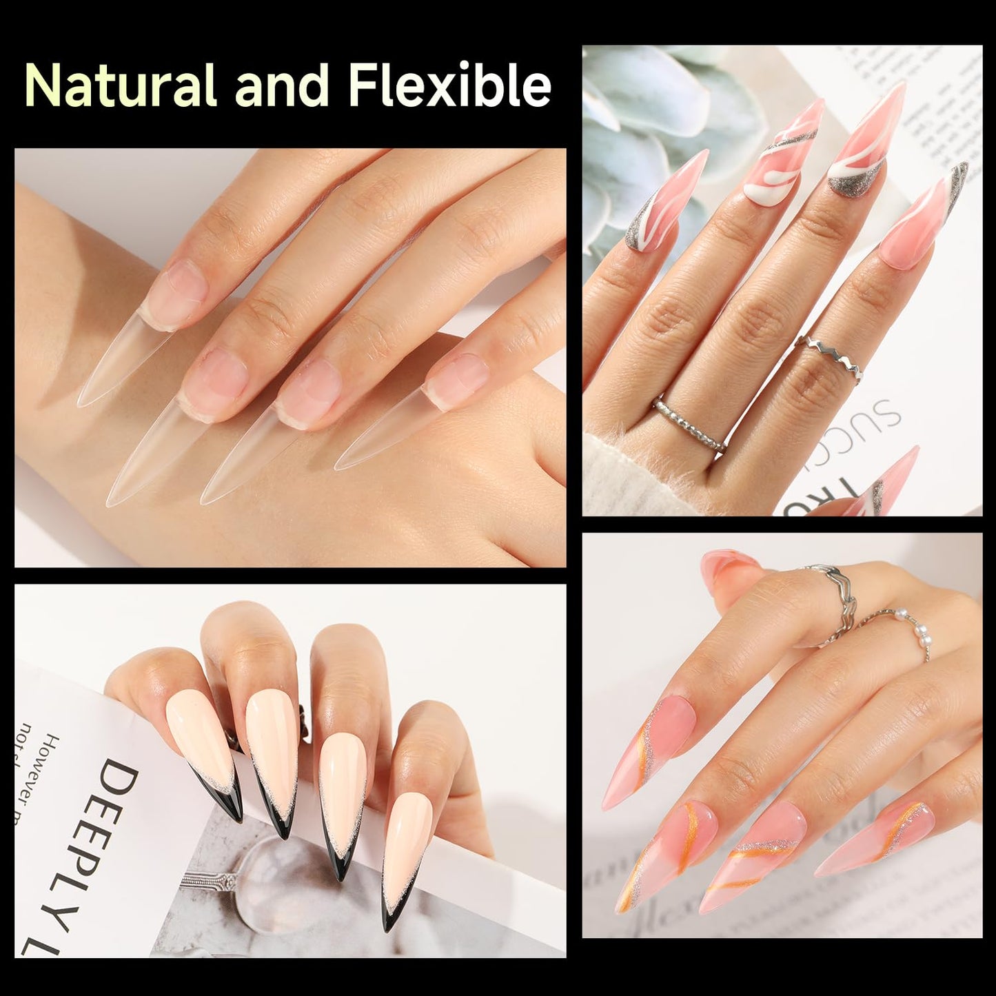 UNA GELLA Extra Long Stiletto Fake Nails 504pcs Double Side Pre-shape Gel Acrylic XL Nail Tips for Half Cover Nail Extension Home DIY Nail Salon 12 Sizes Gelly Tips