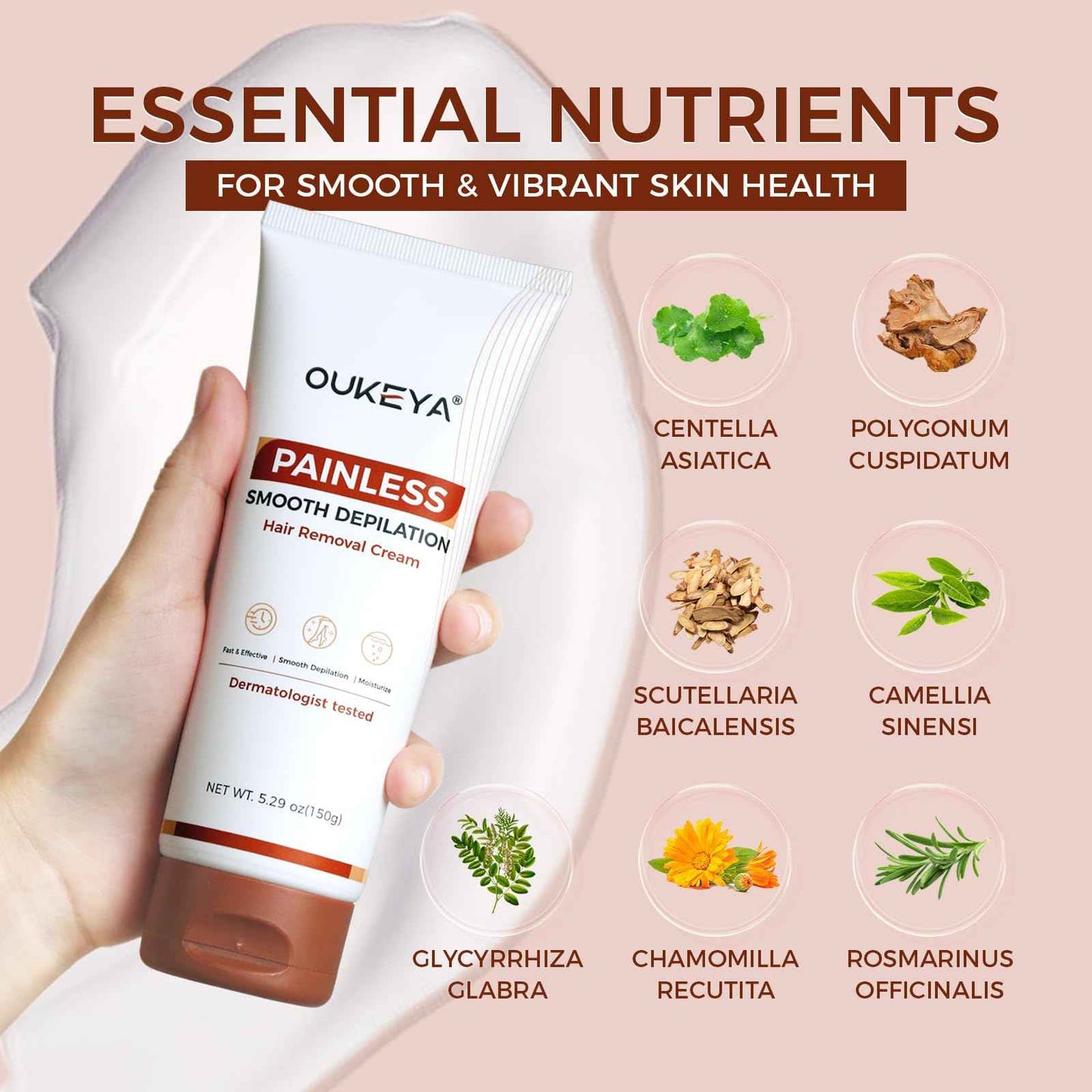 OUKEYA 2PACK, Hair Removal Cream for Women & Men Sensitive Skin, Natural Extracts Depilatory Cream for Bikini Line Legs Arms Underarms, Dermatologically Tested Painless Hair Remove Gel with Tool