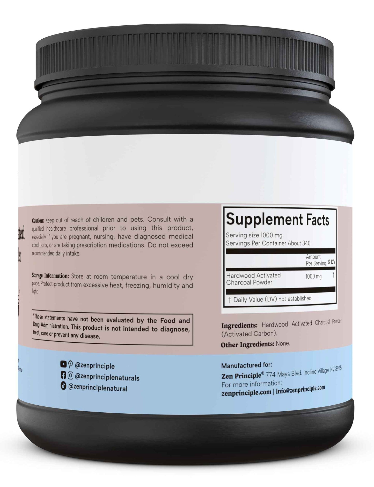 Zen Principle Activated Charcoal Powder only from USA Hardwood Trees. All Natural. Whitens Teeth, Rejuvenates Skin and Hair, Supports Better Digestion. Free Scoop Included. 12 oz.