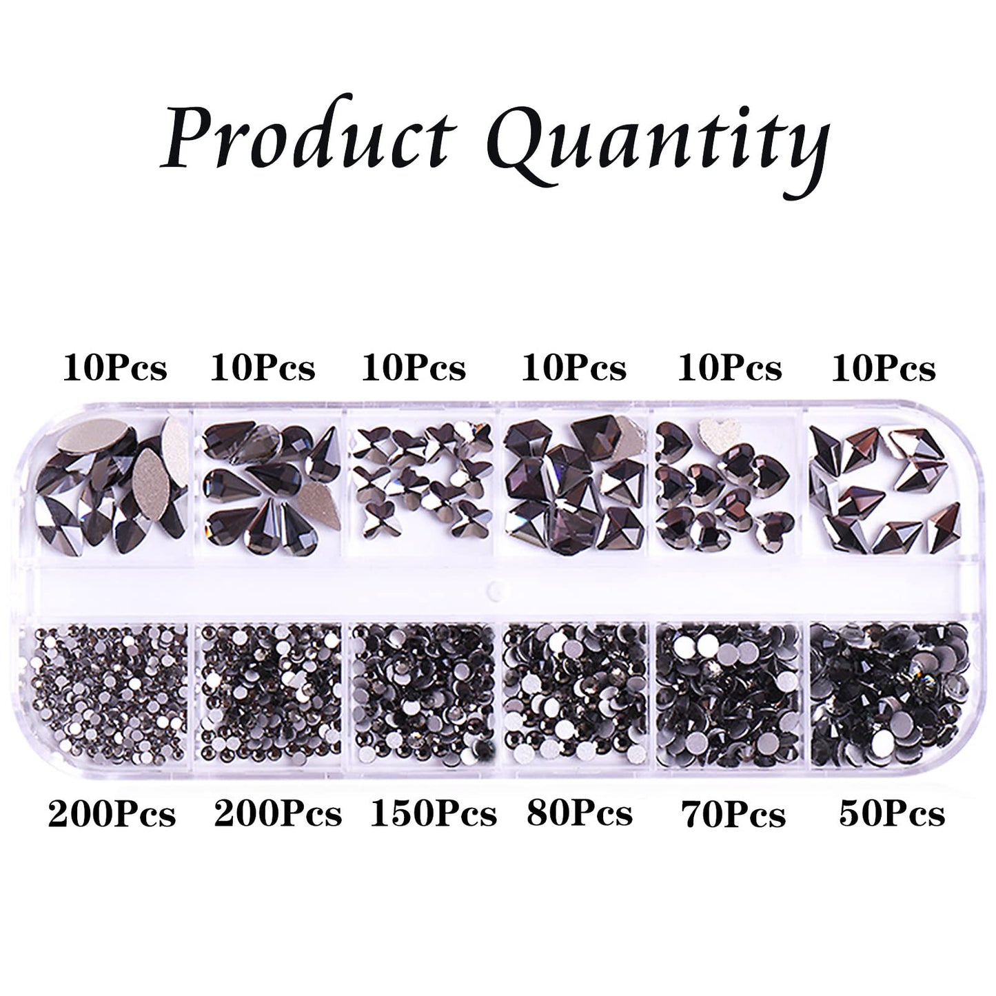 FULZTEY 810PCS Nail Rhinestones Heart Shape Flatback Rhinestones Black Diamond Rinstonestone for Nails Decoration Mutiple Shapes Round Gems Crystal Rhinestones for DIY Crafts Clothes Shoes Accessories