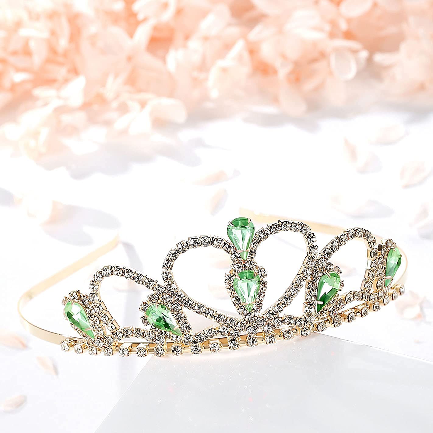 Lovelyshop Green Gems Rhinestone Gold Tiara for Little Kid Big Kid Prom Birthday Prinecess Crown