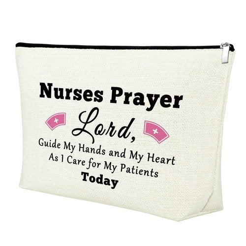 Mxrymvu Nurses Prayer Gift Makeup Bag International Nurses Day Gifts Cosmetic Bag Inspirational Present for Medical Student Graduation Birthday Present for Daughter Sister Mother White