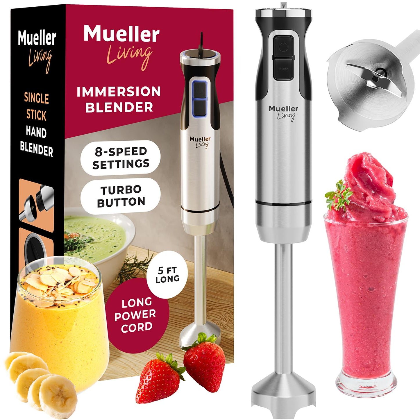 Immersion Blender Handheld - 8 Speed Stainless Steel Electric Hand Blender, Emulsion Blender Handheld with Turbo Mode, Stick Blender Emulsifier for Kitchen - Handheld Kitchen Gadget Blender Stick